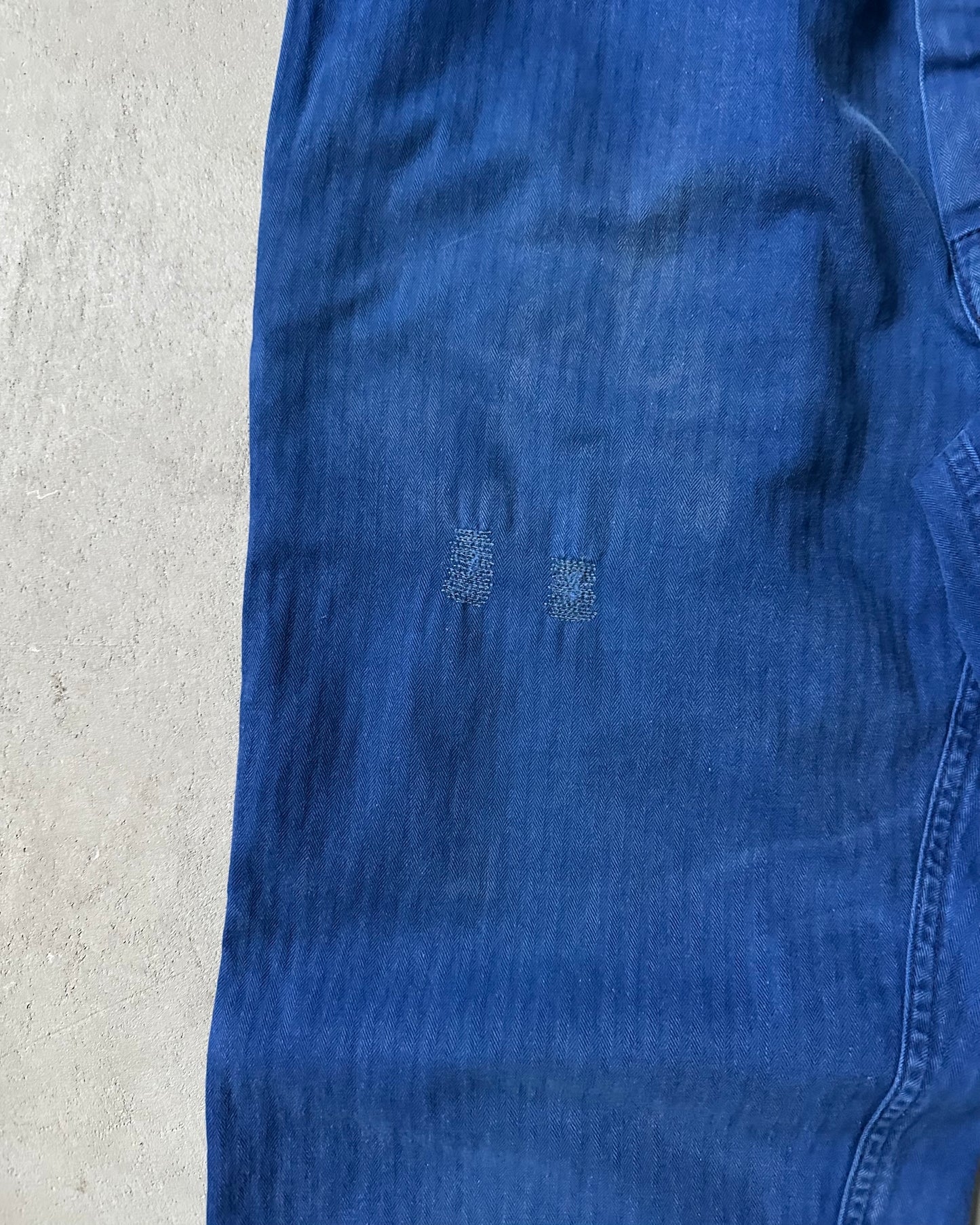 1970s - Blue HBT Repaired Euro Work Pants - 35x30