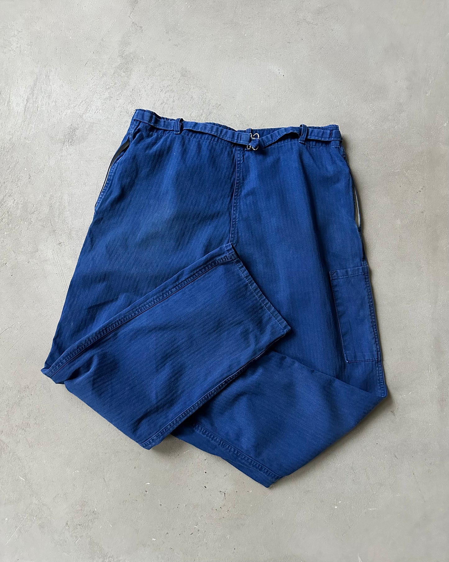 1970s - Blue HBT Repaired Euro Work Pants - 35x30