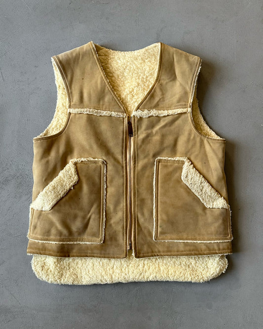 1970s - Beige Reversible Sherpa Vest - M