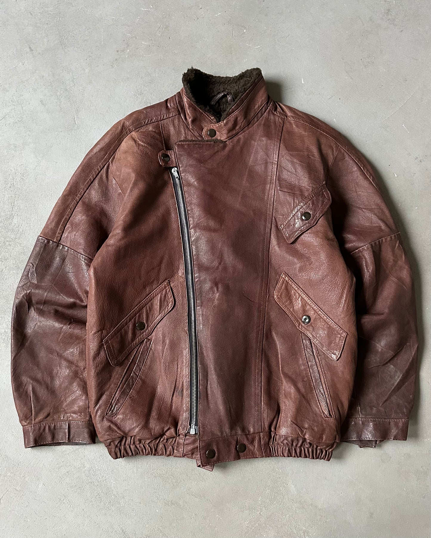 1960s - Brown Gala Faux Fur Leather Jacket - L