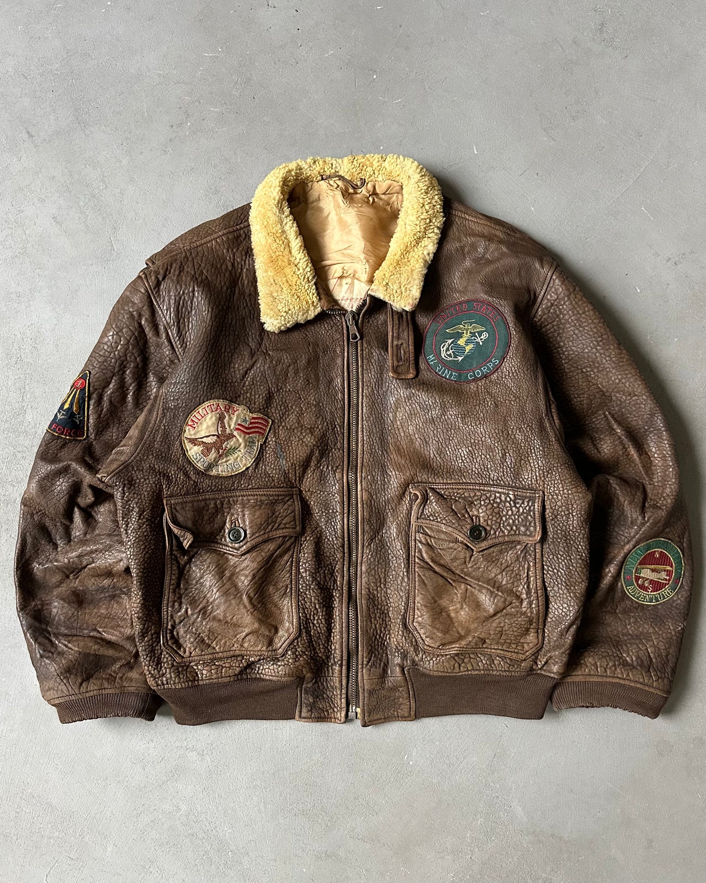 1980s - Distressed Brown Aviator Leather Jacket - L