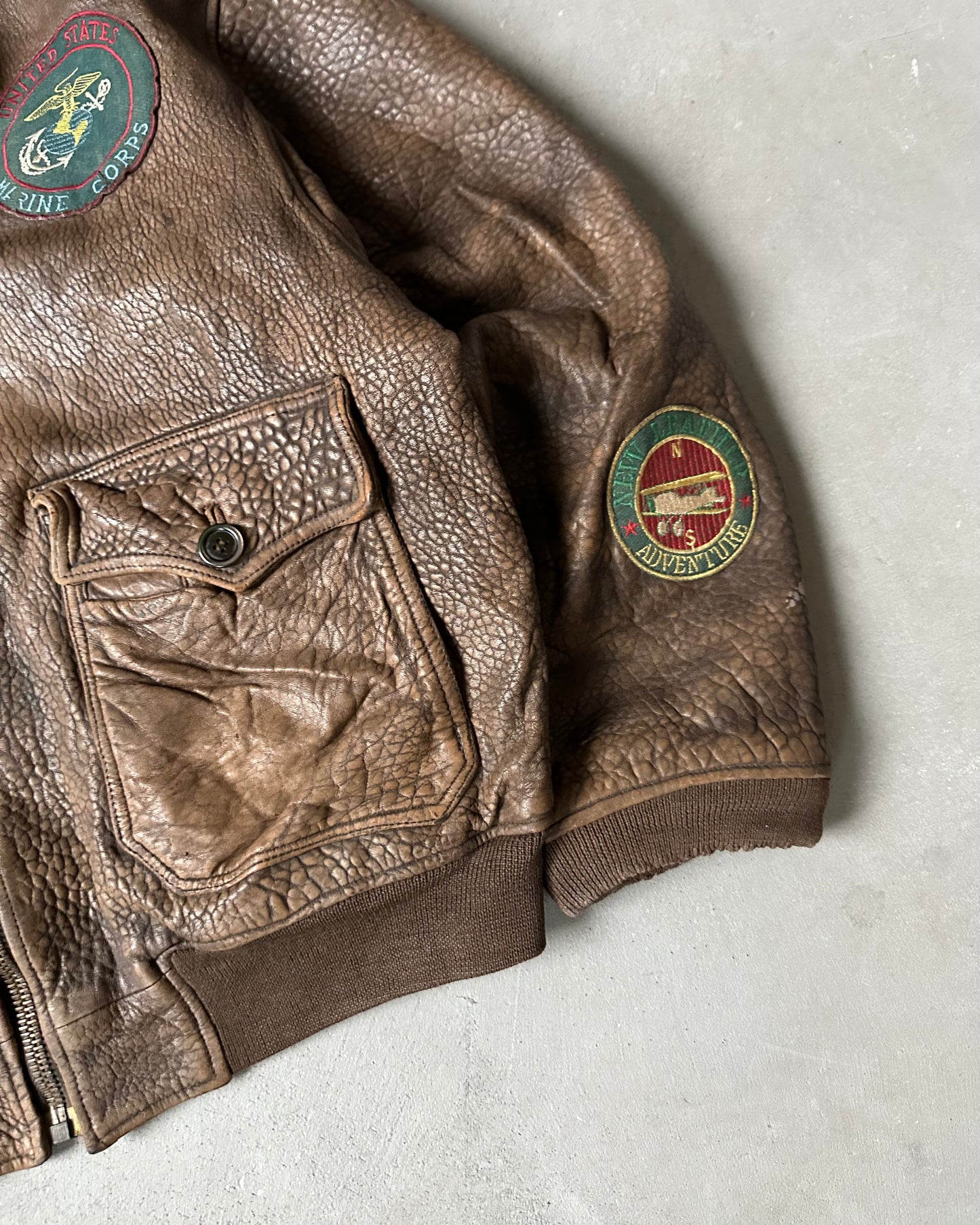 1980s - Distressed Brown Aviator Leather Jacket - L