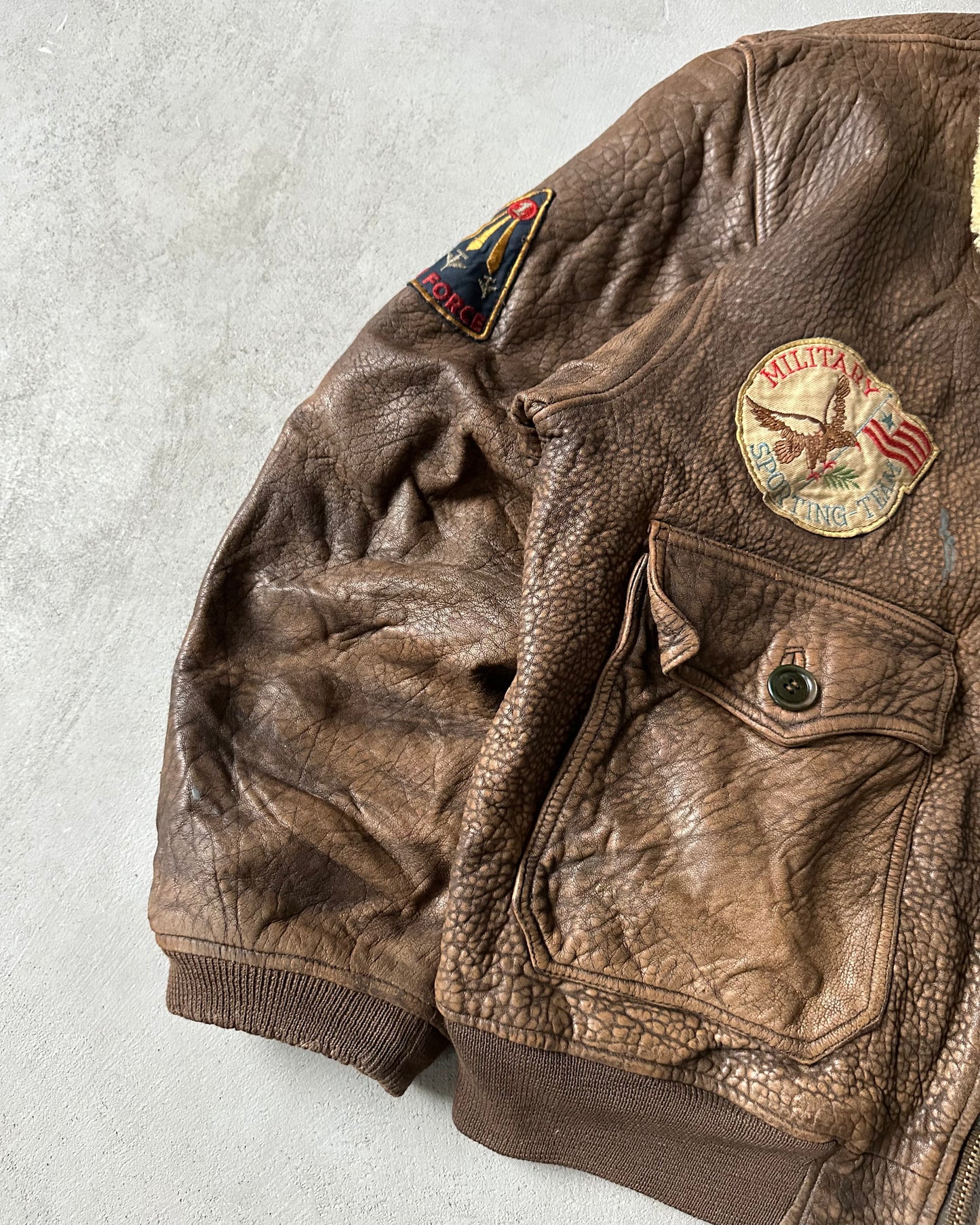 1980s - Distressed Brown Aviator Leather Jacket - L