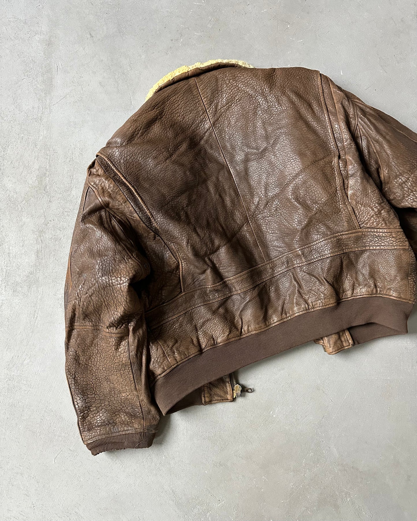 1980s - Distressed Brown Aviator Leather Jacket - L
