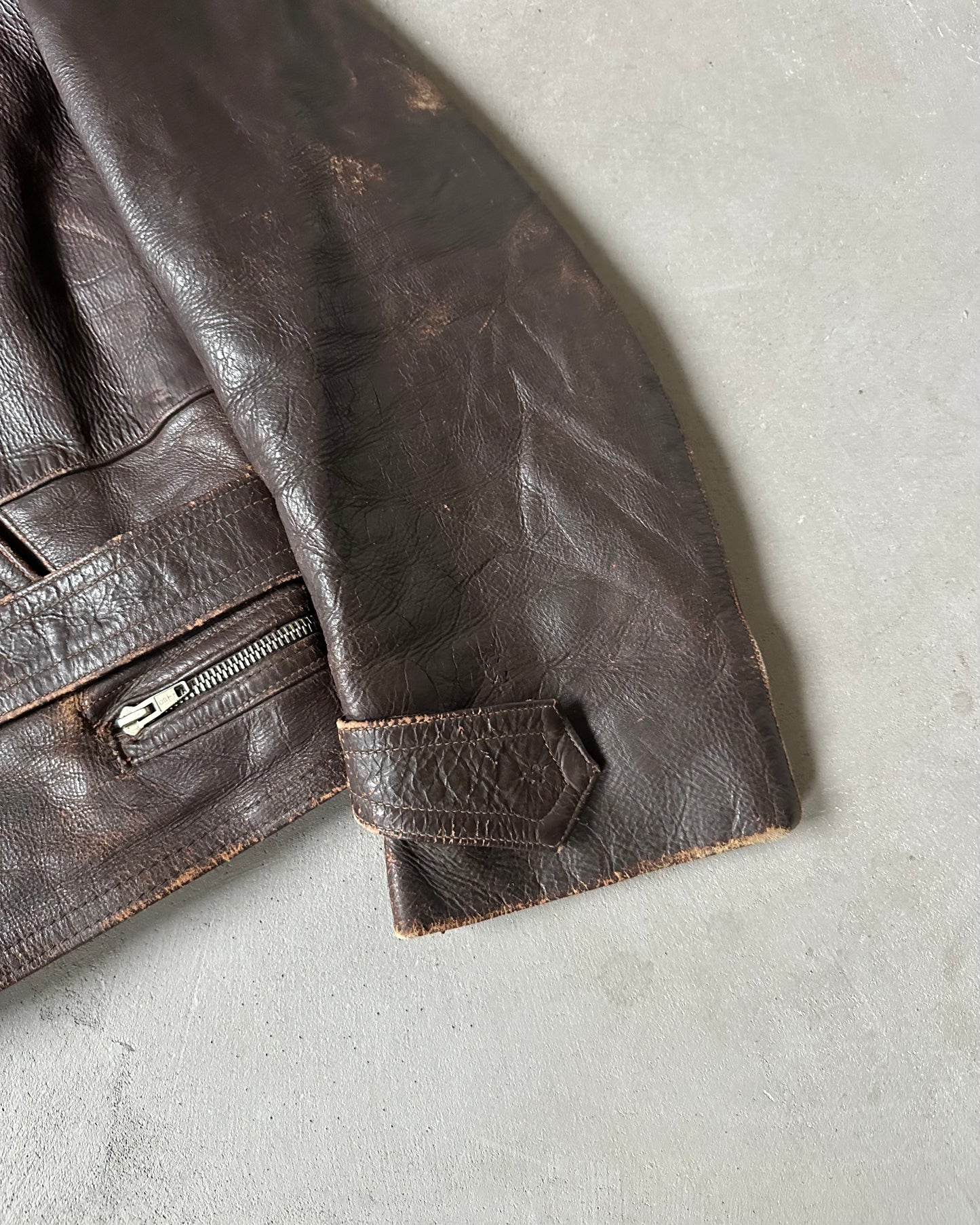 1940s - Distressed Brown German Motorcycle Leather Jacket - M/L