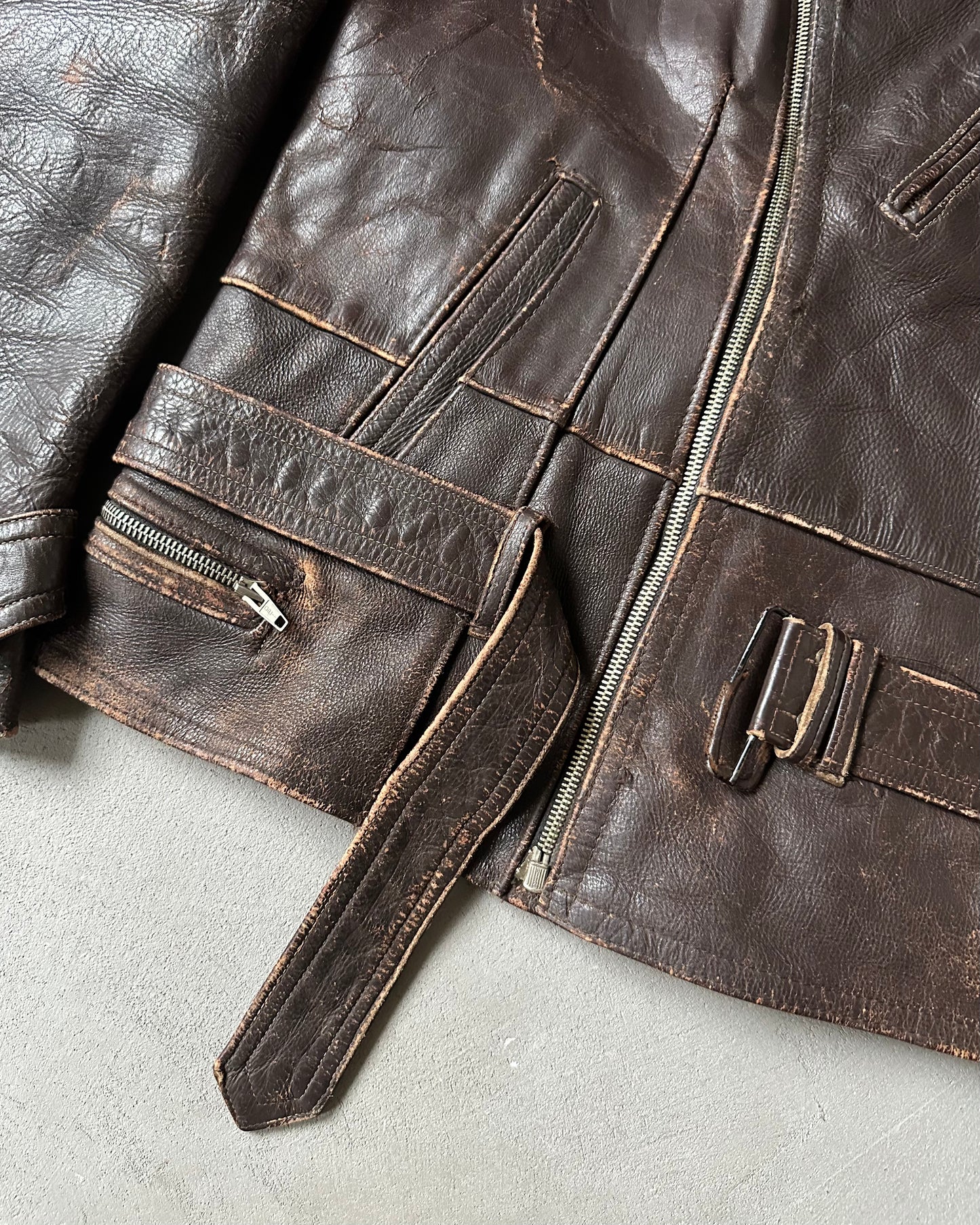 1940s - Distressed Brown German Motorcycle Leather Jacket - M/L