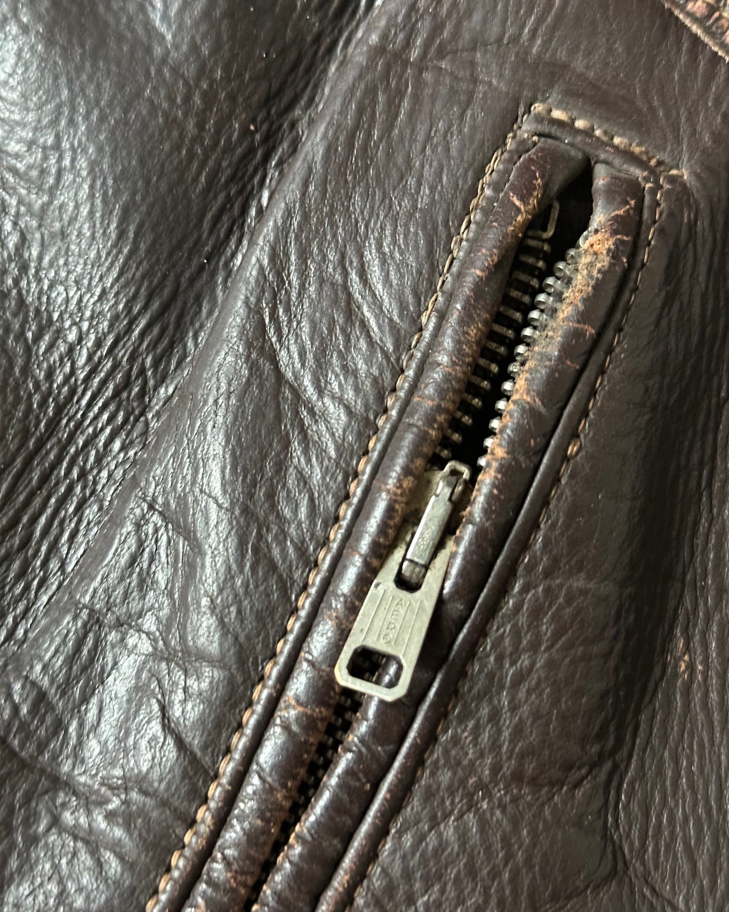 1940s - Distressed Brown German Motorcycle Leather Jacket - M/L