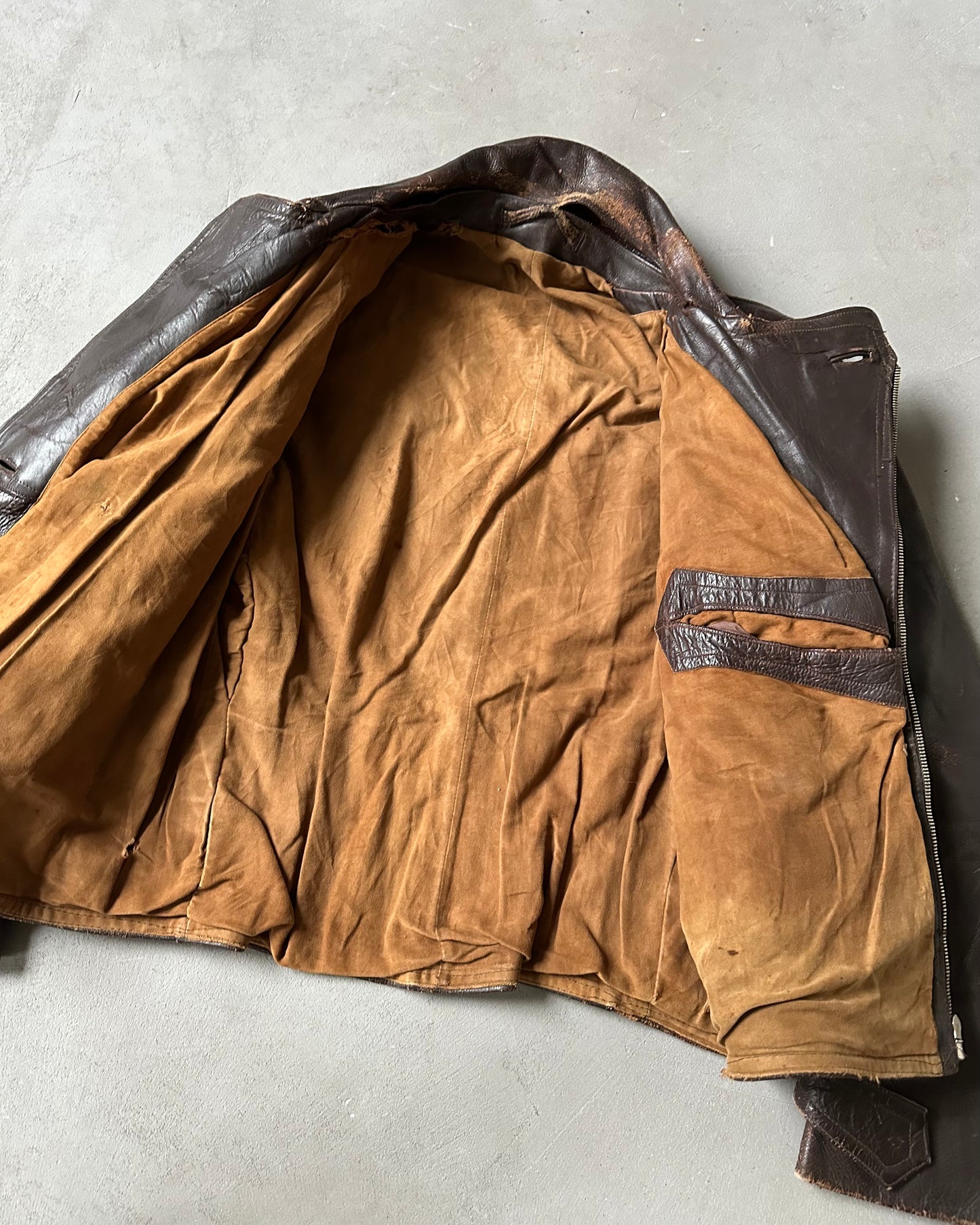 1940s - Distressed Brown German Motorcycle Leather Jacket - M/L
