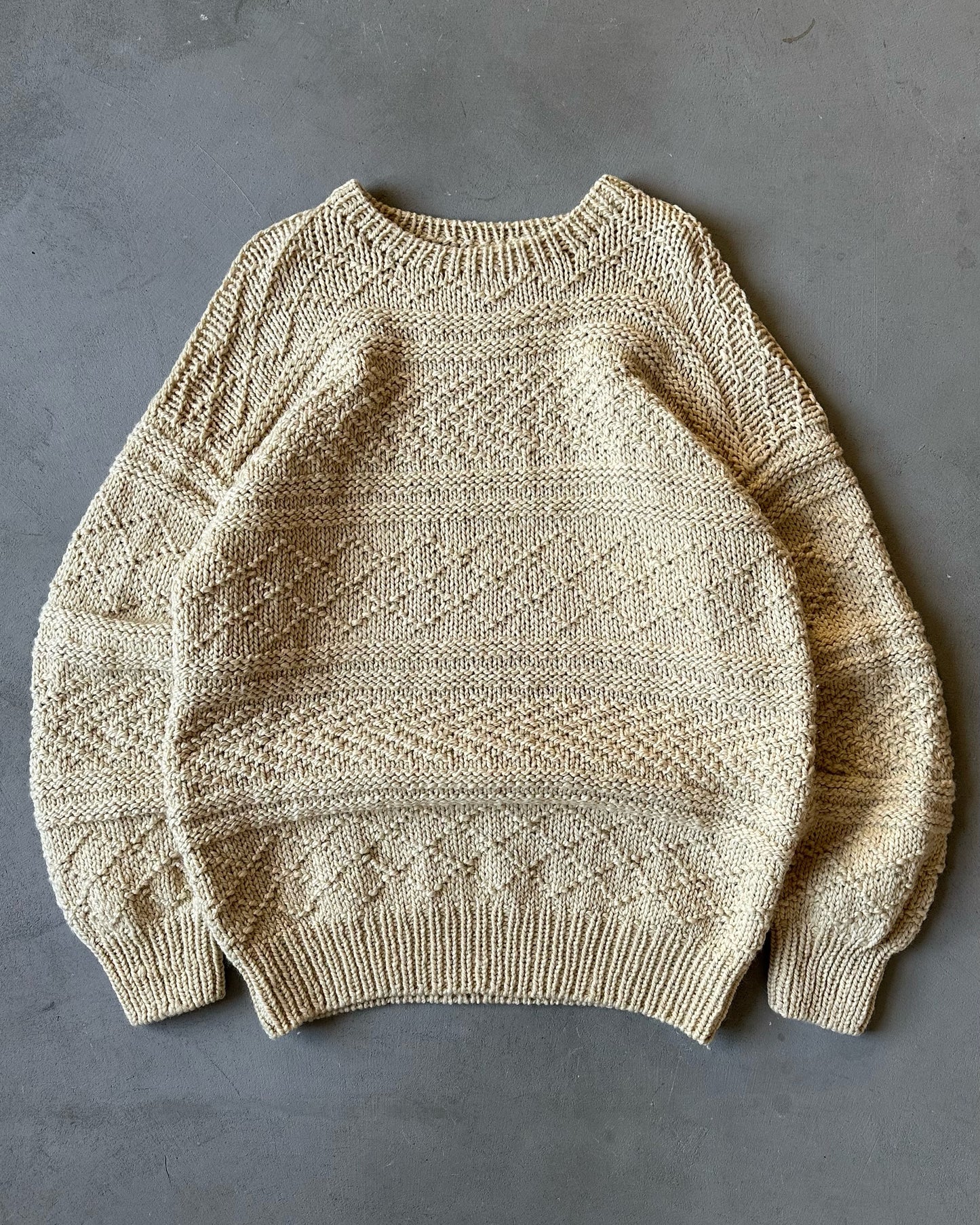 1980s - Beige Handknit Sweater - XL