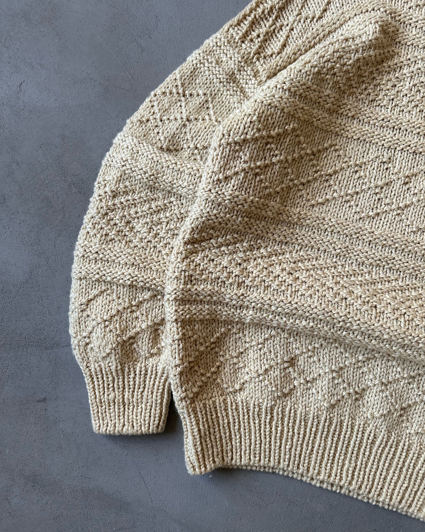 1980s - Beige Handknit Sweater - XL