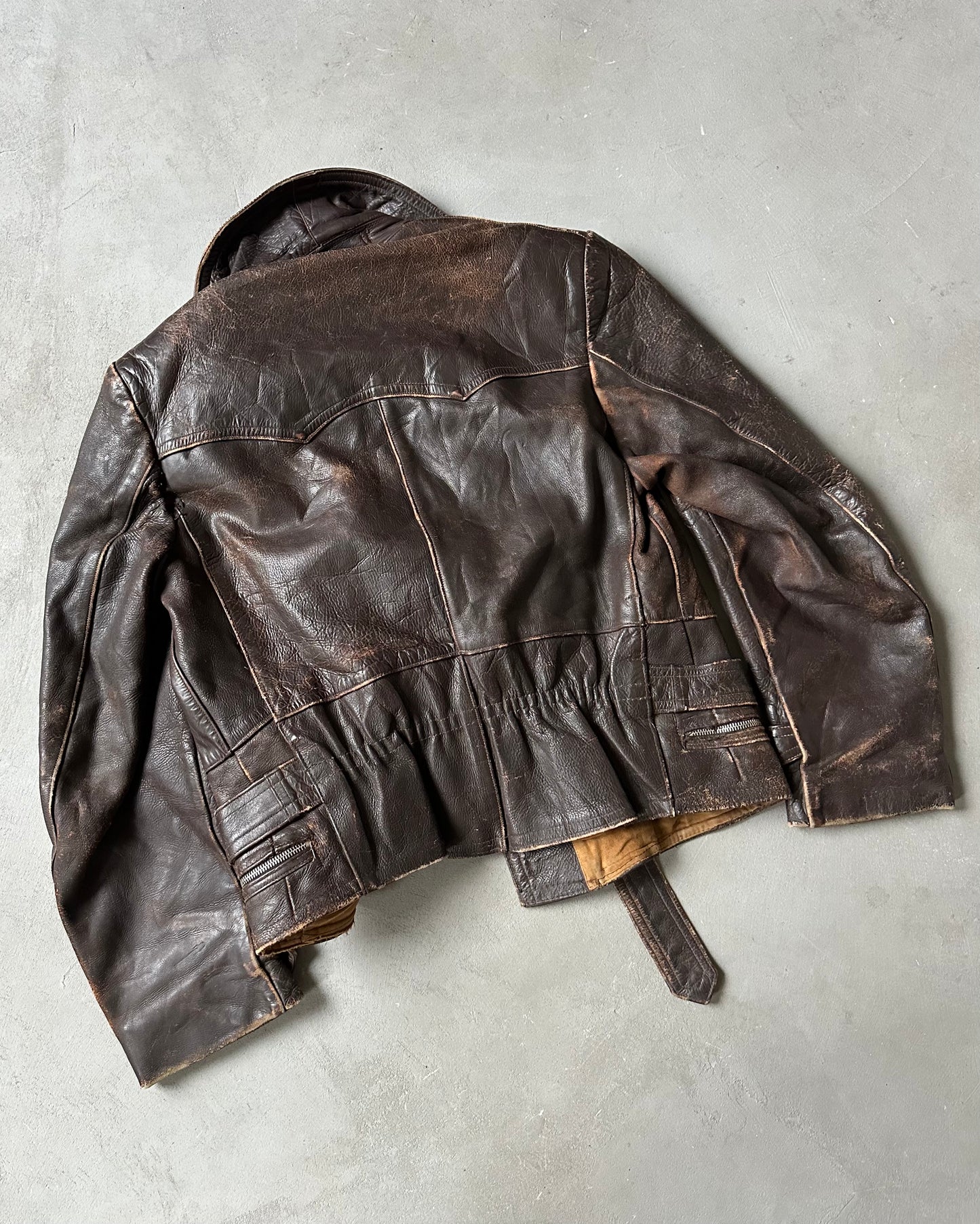 1940s - Distressed Brown German Motorcycle Leather Jacket - M/L