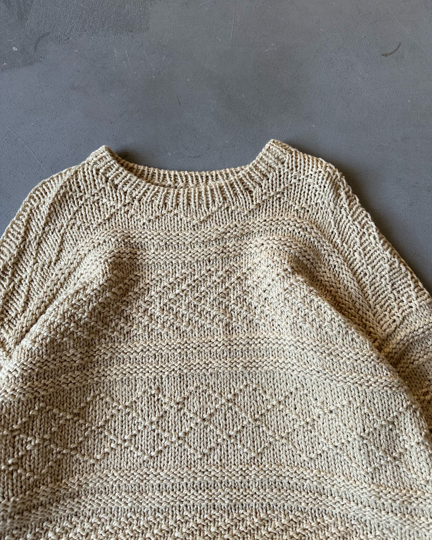 1980s - Beige Handknit Sweater - XL