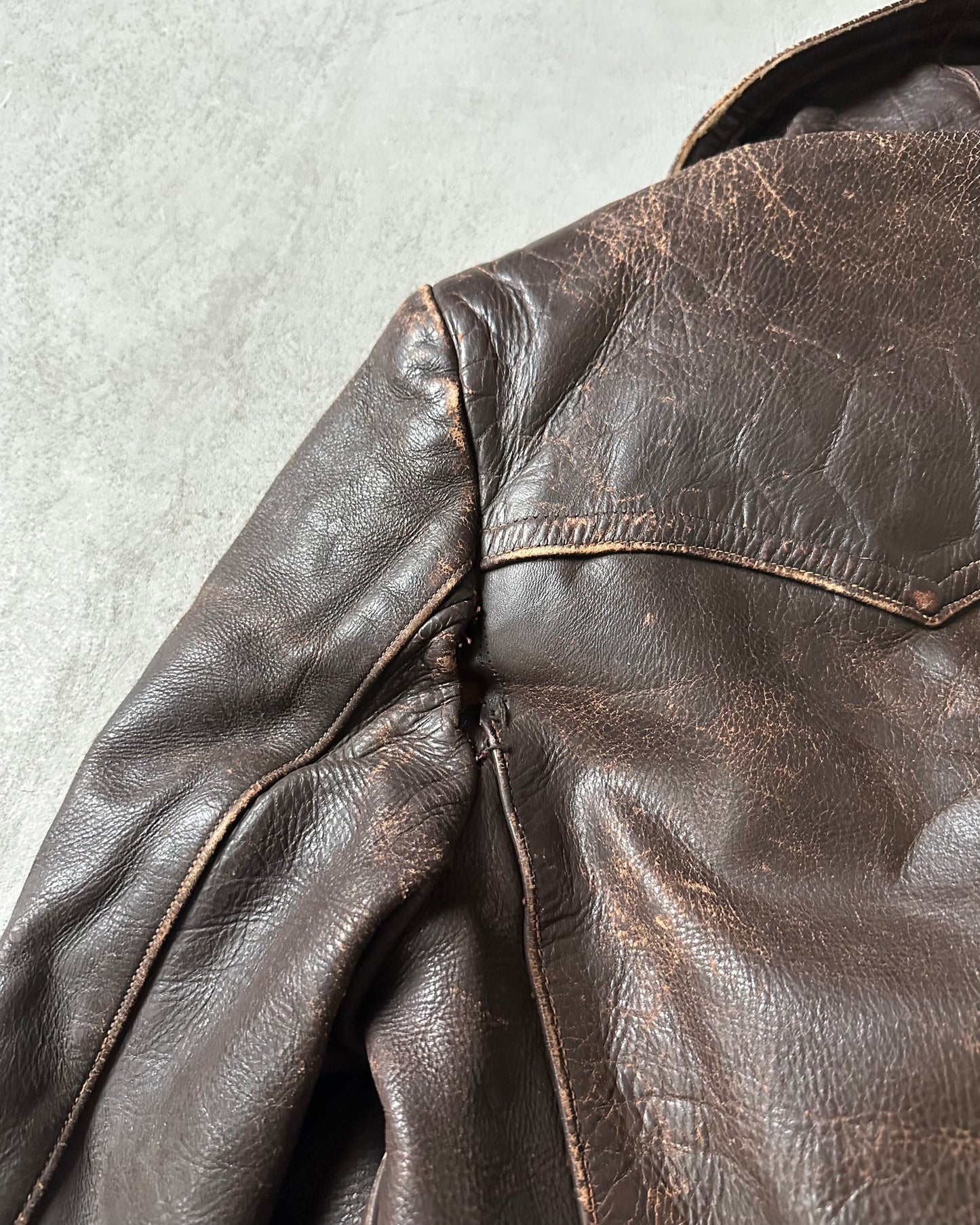 1940s - Distressed Brown German Motorcycle Leather Jacket - M/L