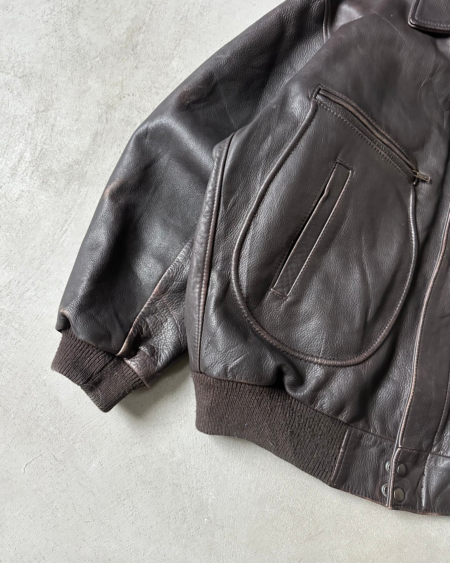 1990s - Dark Brown Leather Bomber Jacket - XXL