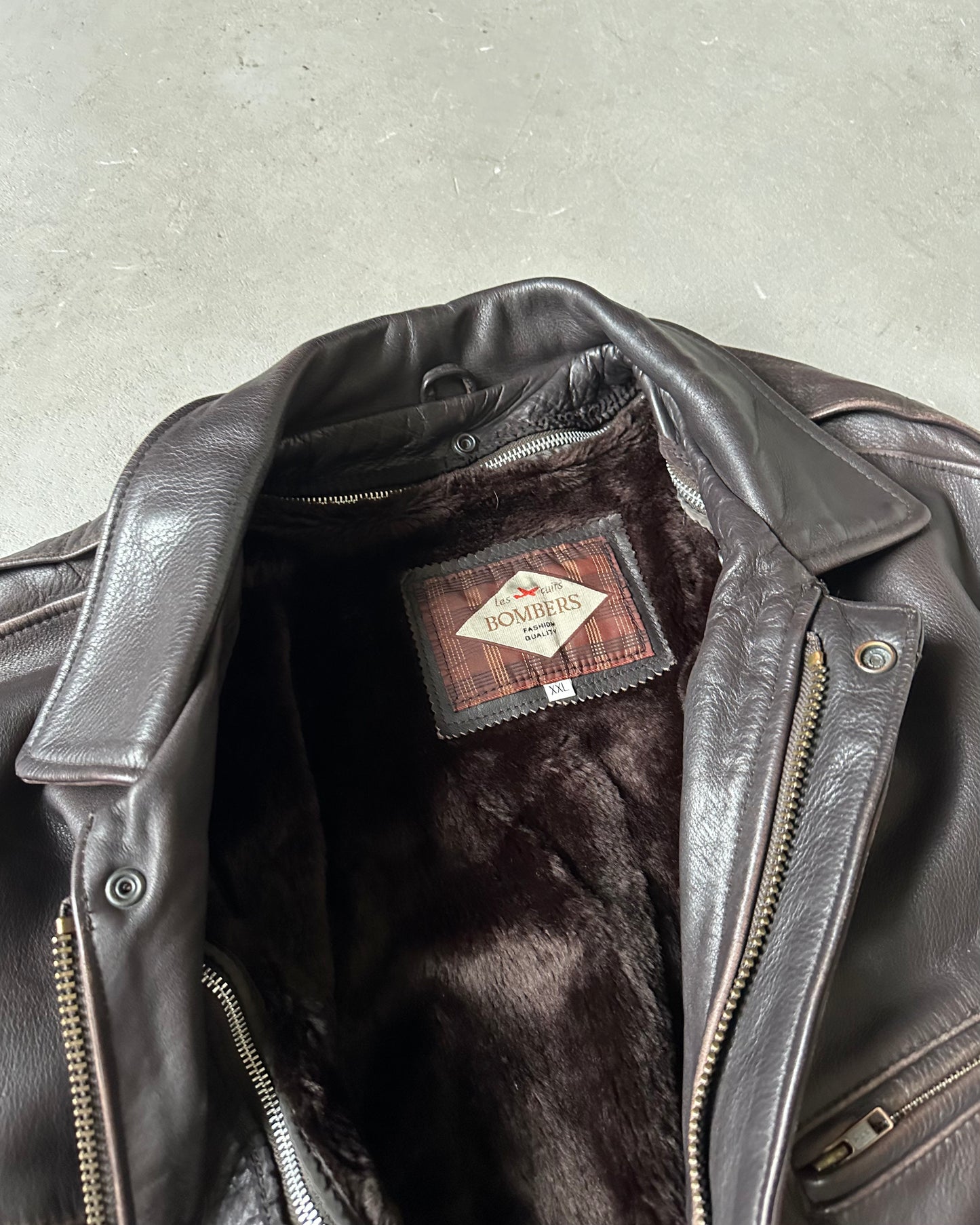 1990s - Dark Brown Leather Bomber Jacket - XXL