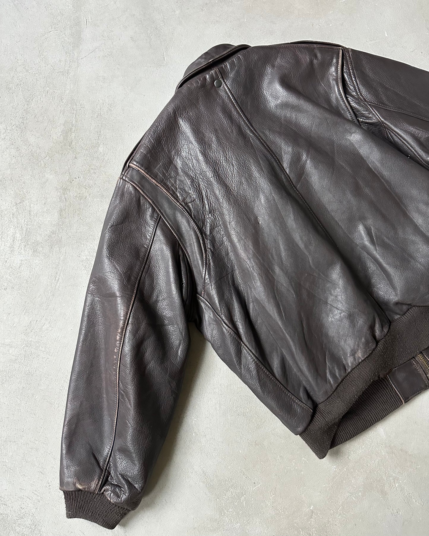 1990s - Dark Brown Leather Bomber Jacket - XXL