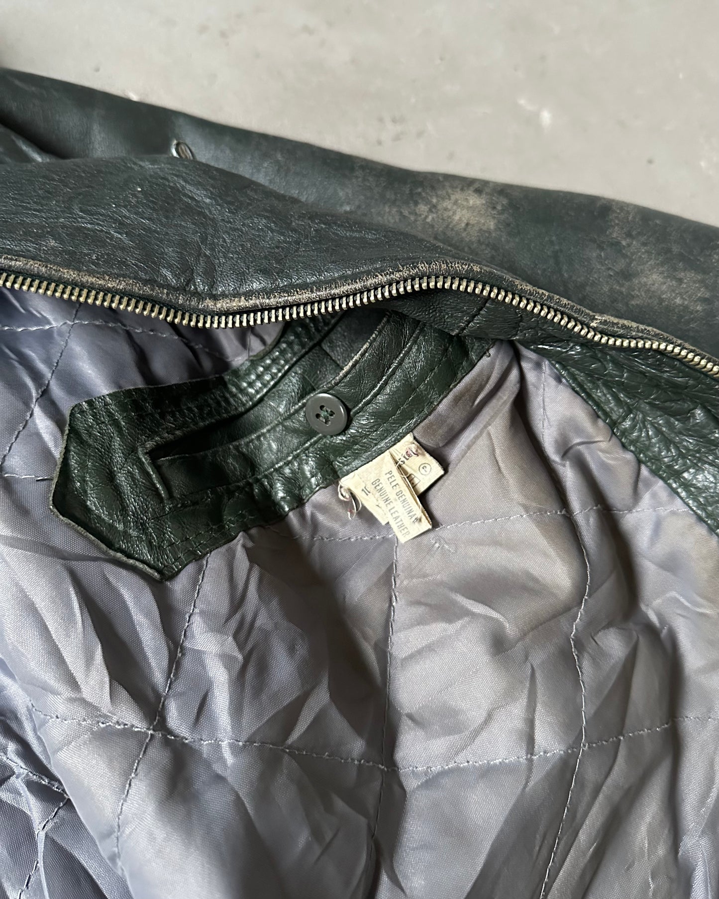 1970s - Distressed Black Portuguese Army Leather Jacket - L/XL