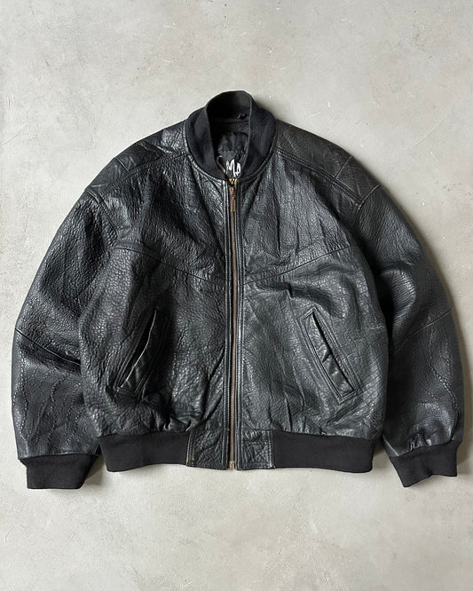 1990s - Black Smash Leather Bomber Jacket - L
