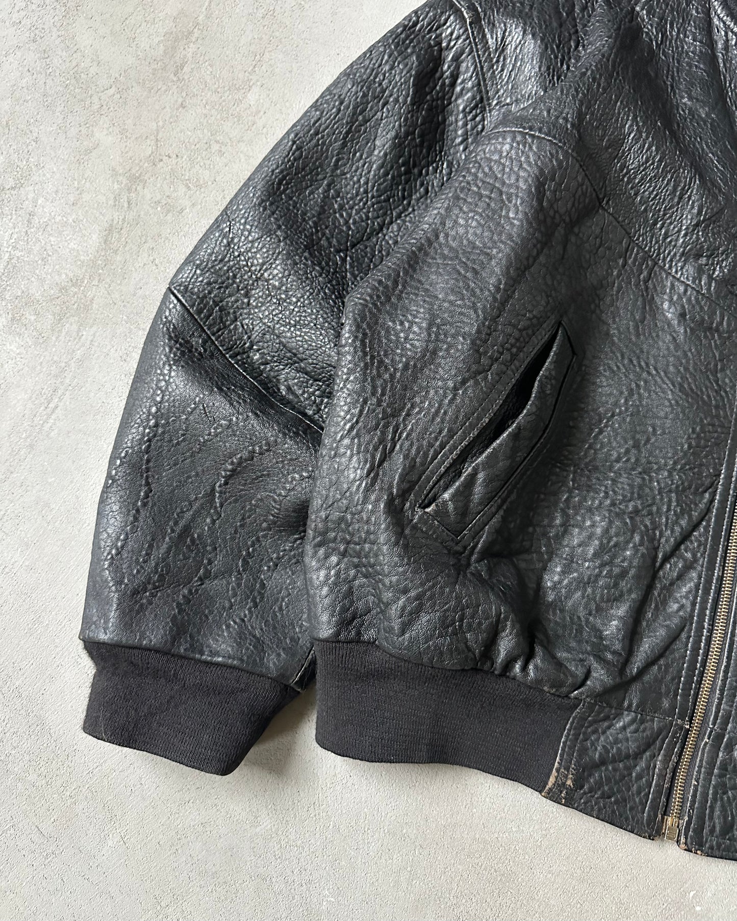 1990s - Black Smash Leather Bomber Jacket - L