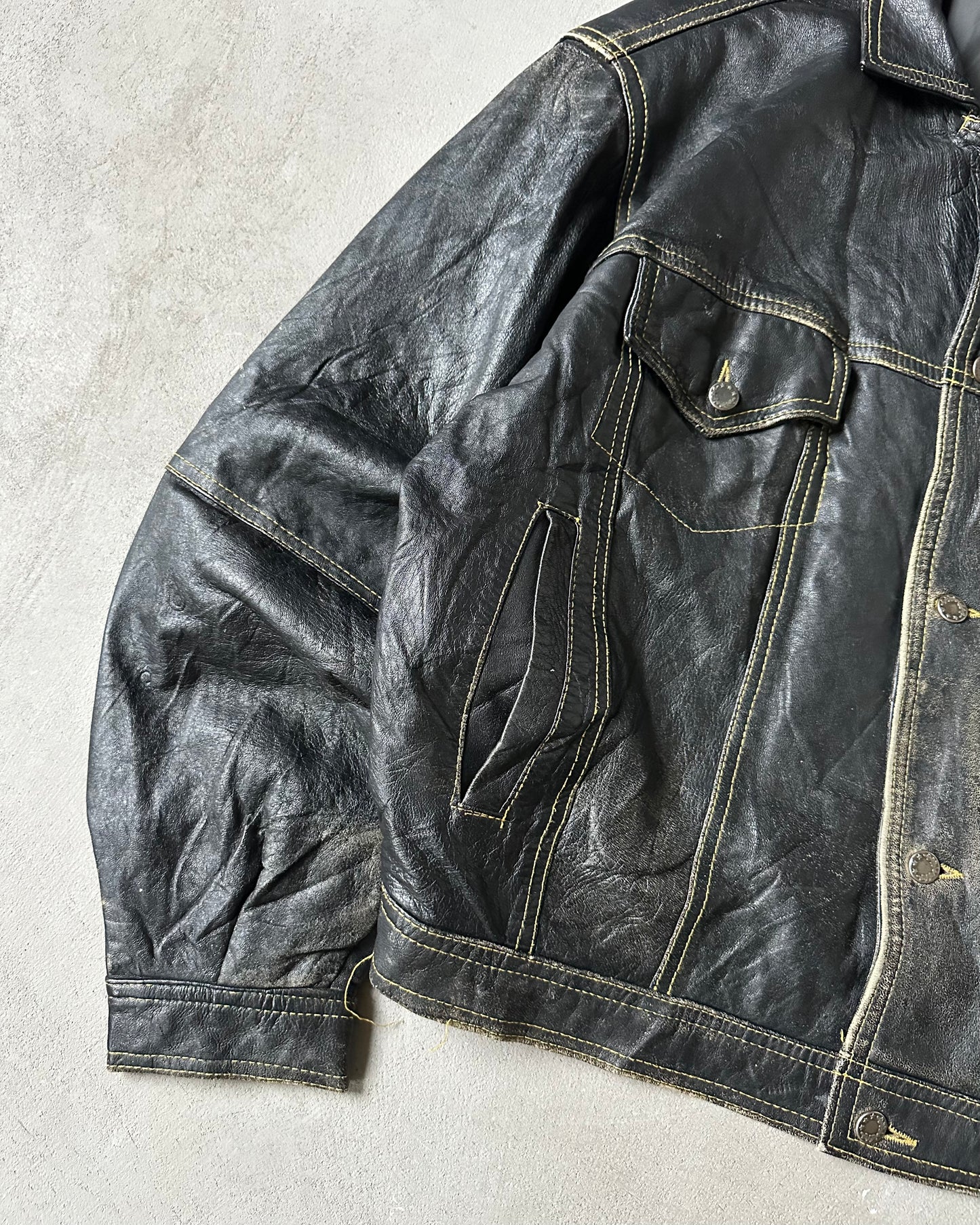 1990s - Black Harley-Davidson Leather Trucker Jacket - XL