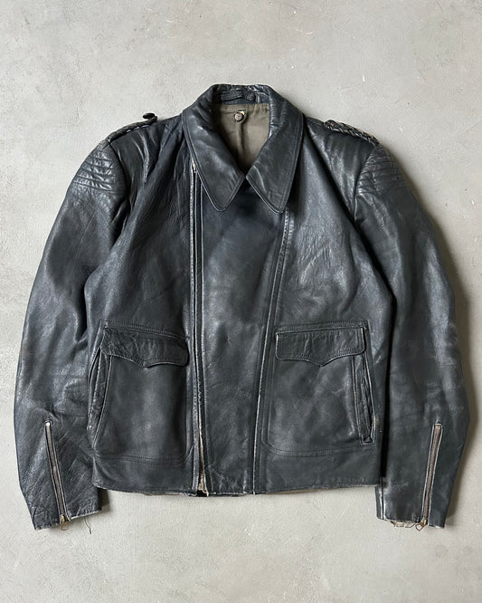 1940s - Black Lebesto German Leather Jacket - M