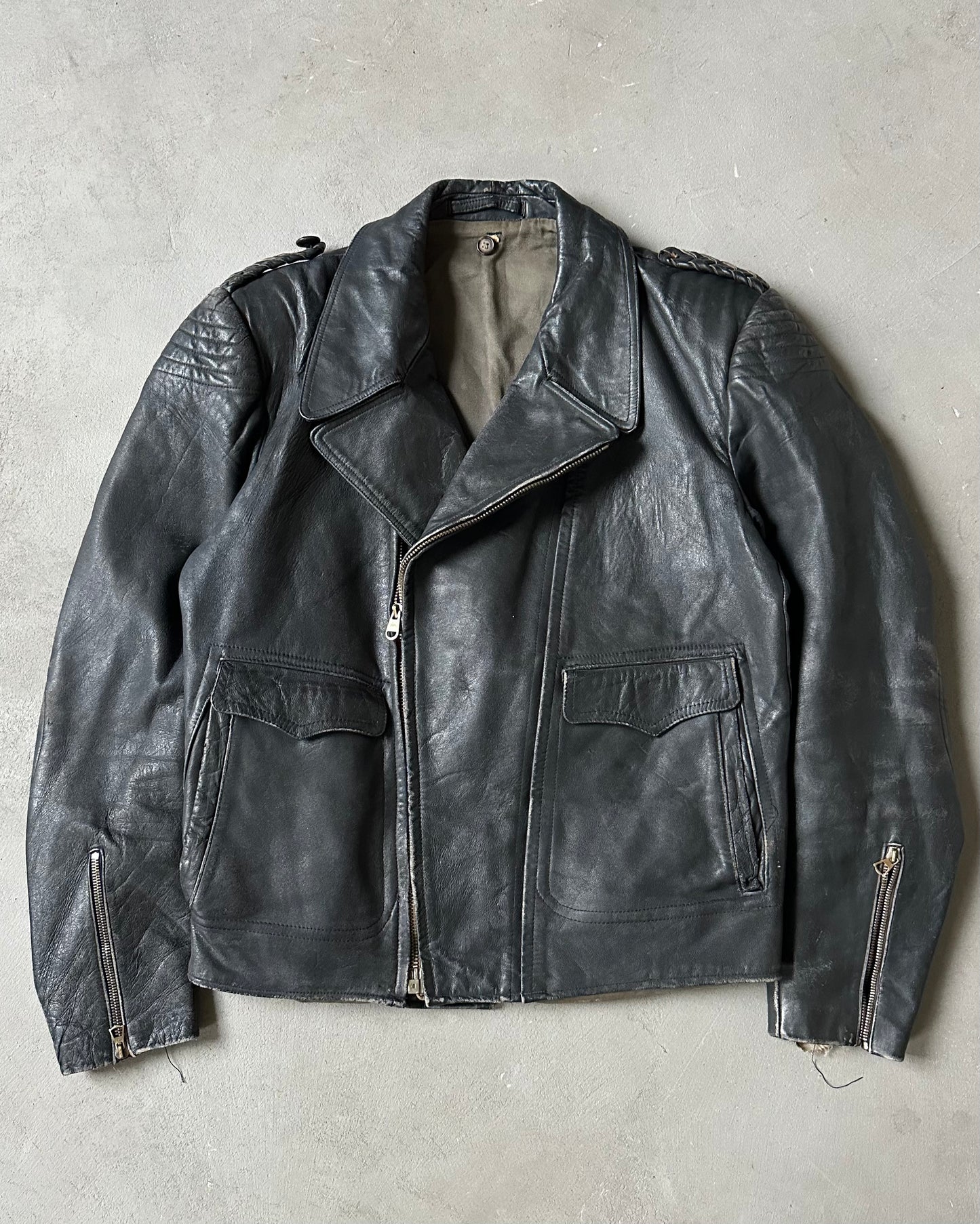 1940s - Black Lebesto German Leather Jacket - M