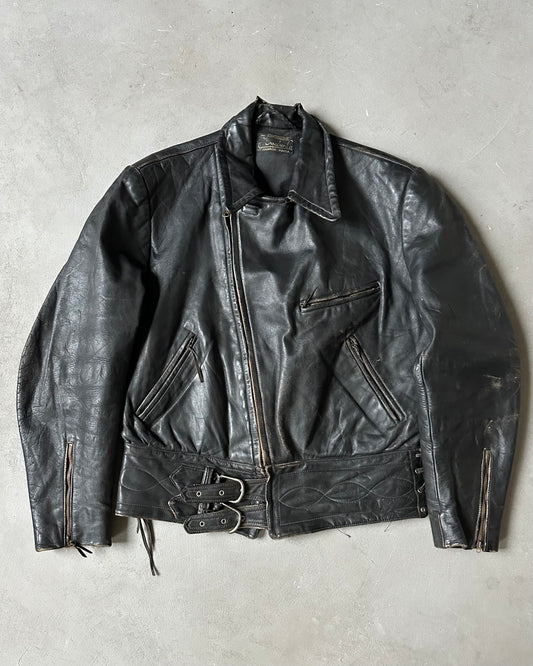 1940s - Distressed Black G. Amacker & Co Leather Jacket - L
