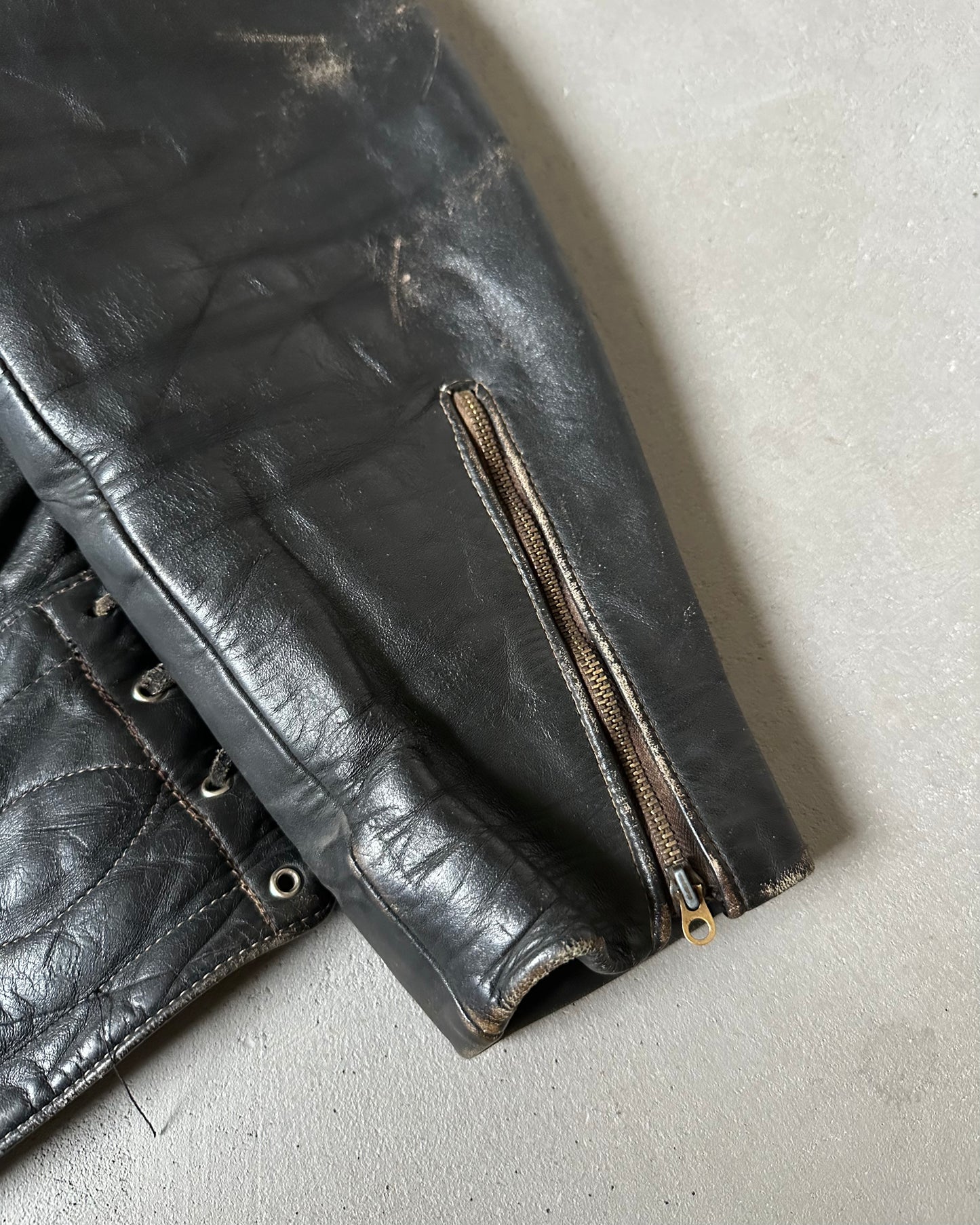1940s - Distressed Black G. Amacker & Co Leather Jacket - L