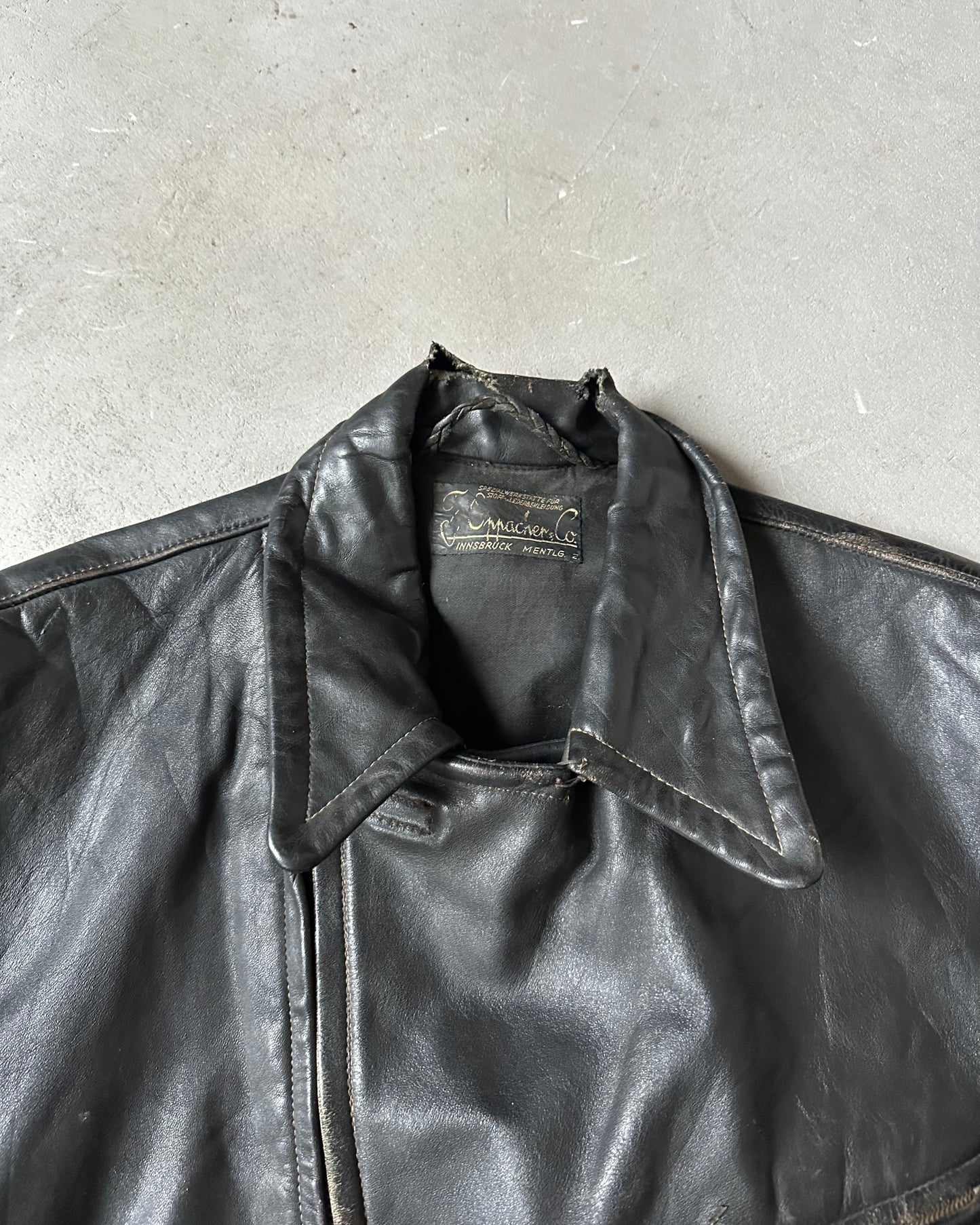 1940s - Distressed Black G. Amacker & Co Leather Jacket - L