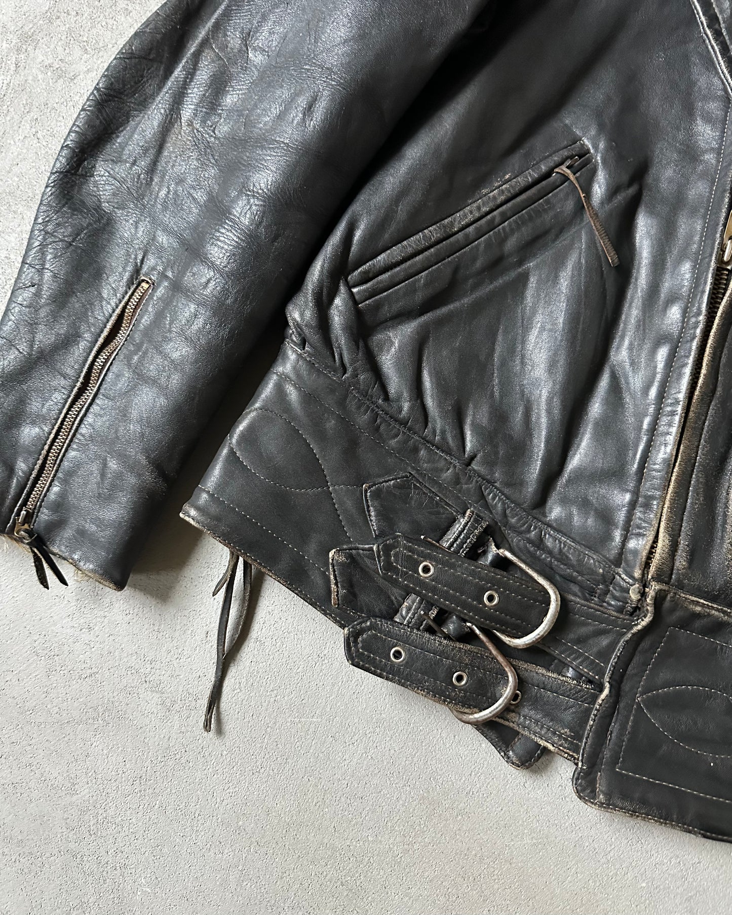 1940s - Distressed Black G. Amacker & Co Leather Jacket - L