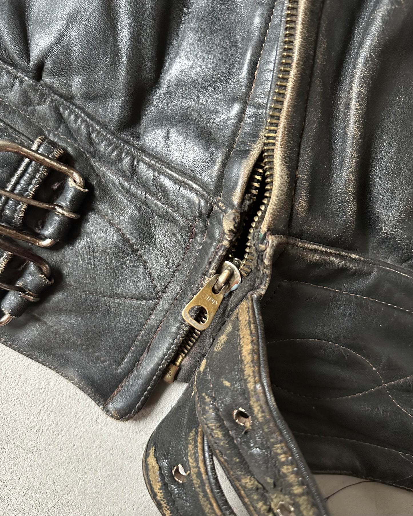 1940s - Distressed Black G. Amacker & Co Leather Jacket - L