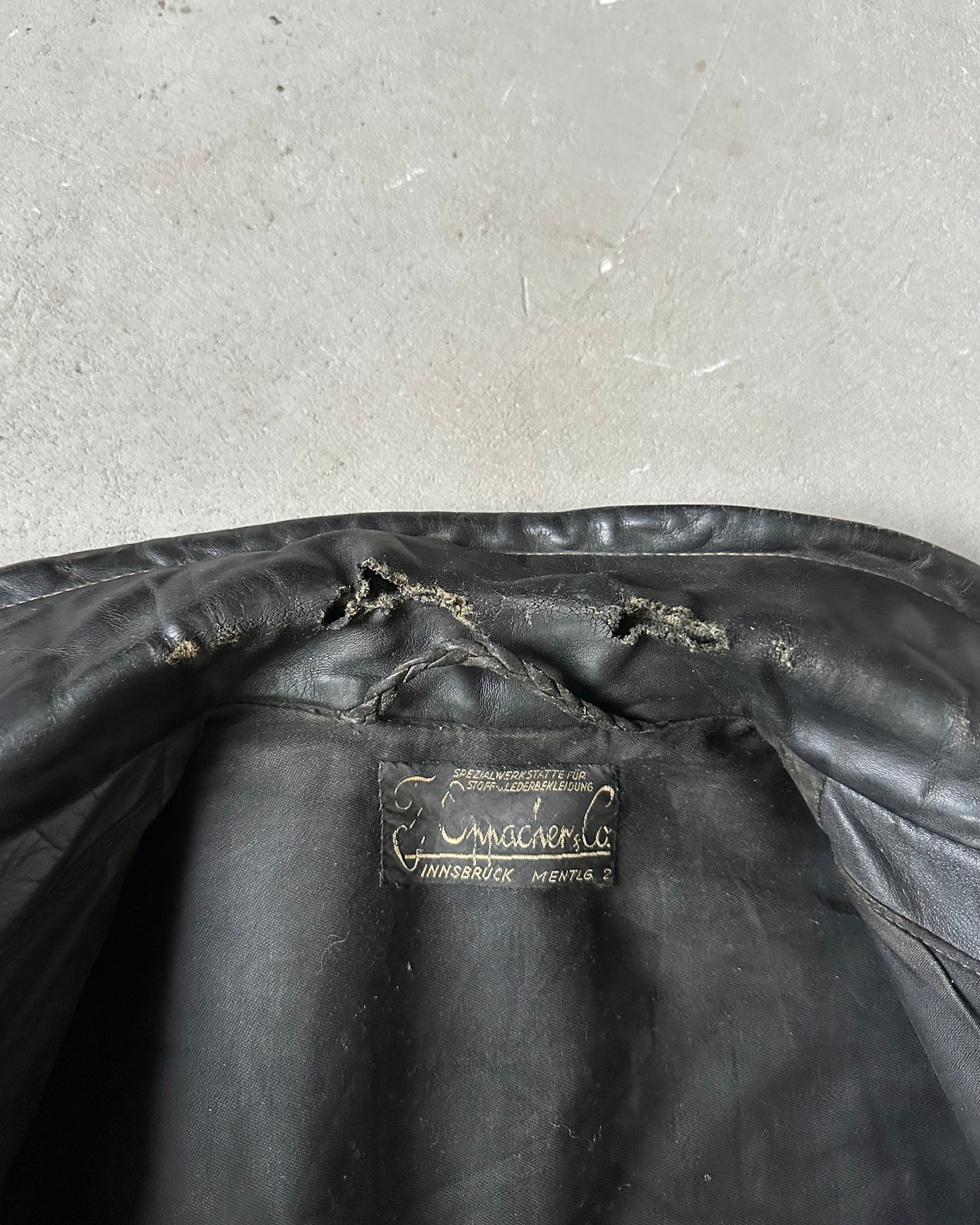 1940s - Distressed Black G. Amacker & Co Leather Jacket - L