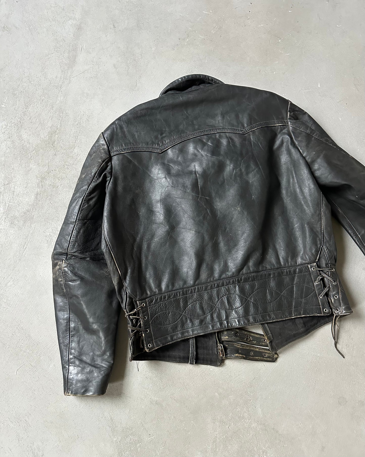 1940s - Distressed Black G. Amacker & Co Leather Jacket - L