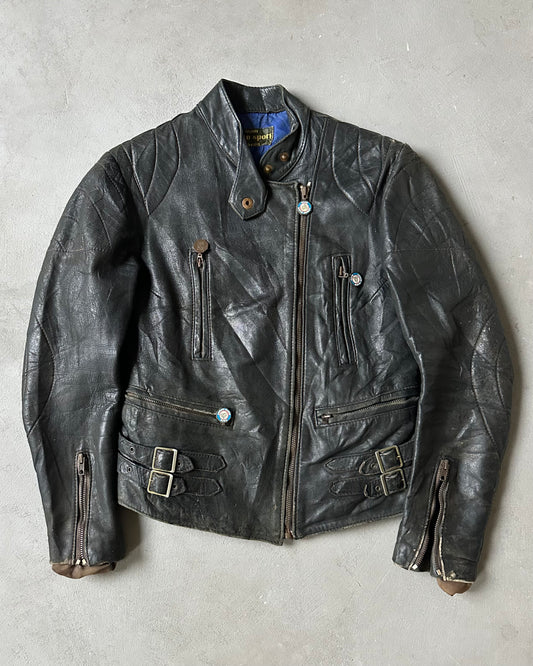 1970s - Distressed Black Biker Leather Jacket - (W)XS
