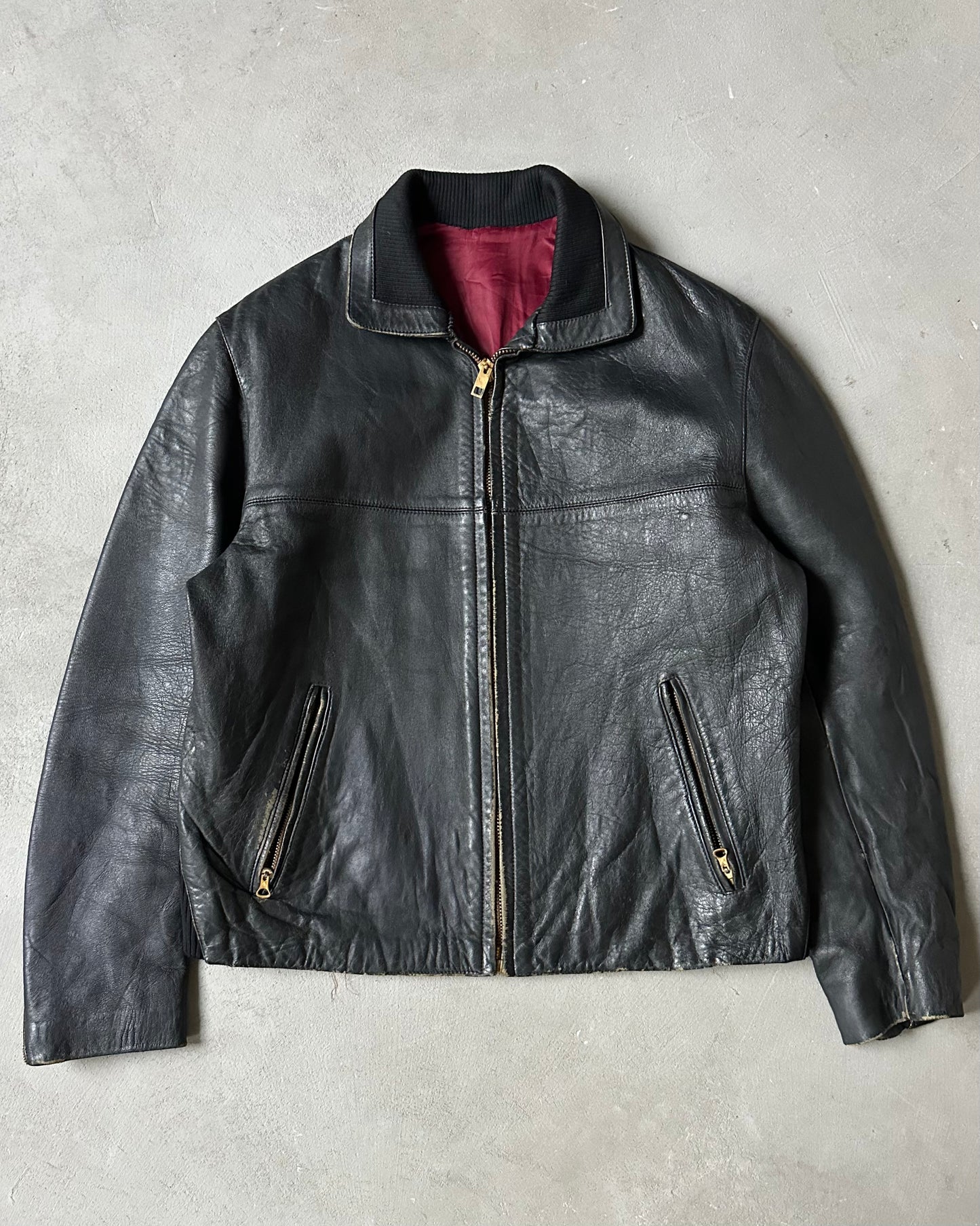 1950s - Distressed Black British Leather Jacket - XS/S