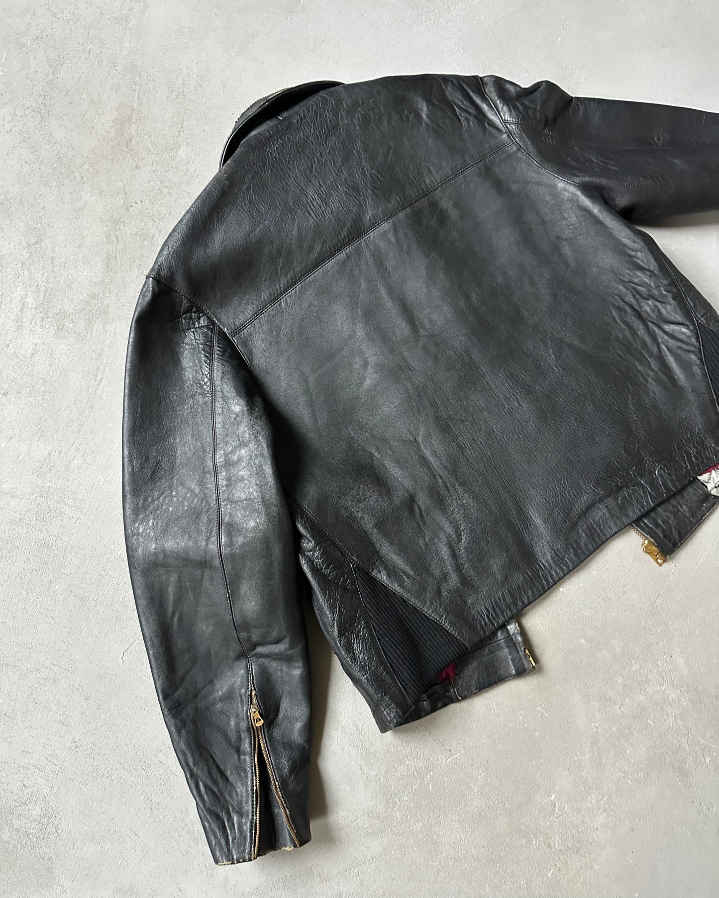 1950s - Distressed Black British Leather Jacket - XS/S