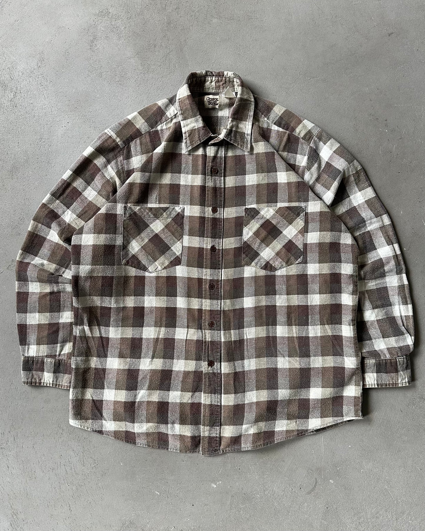 1990s - Brown Ozark Plaid Flannel - L