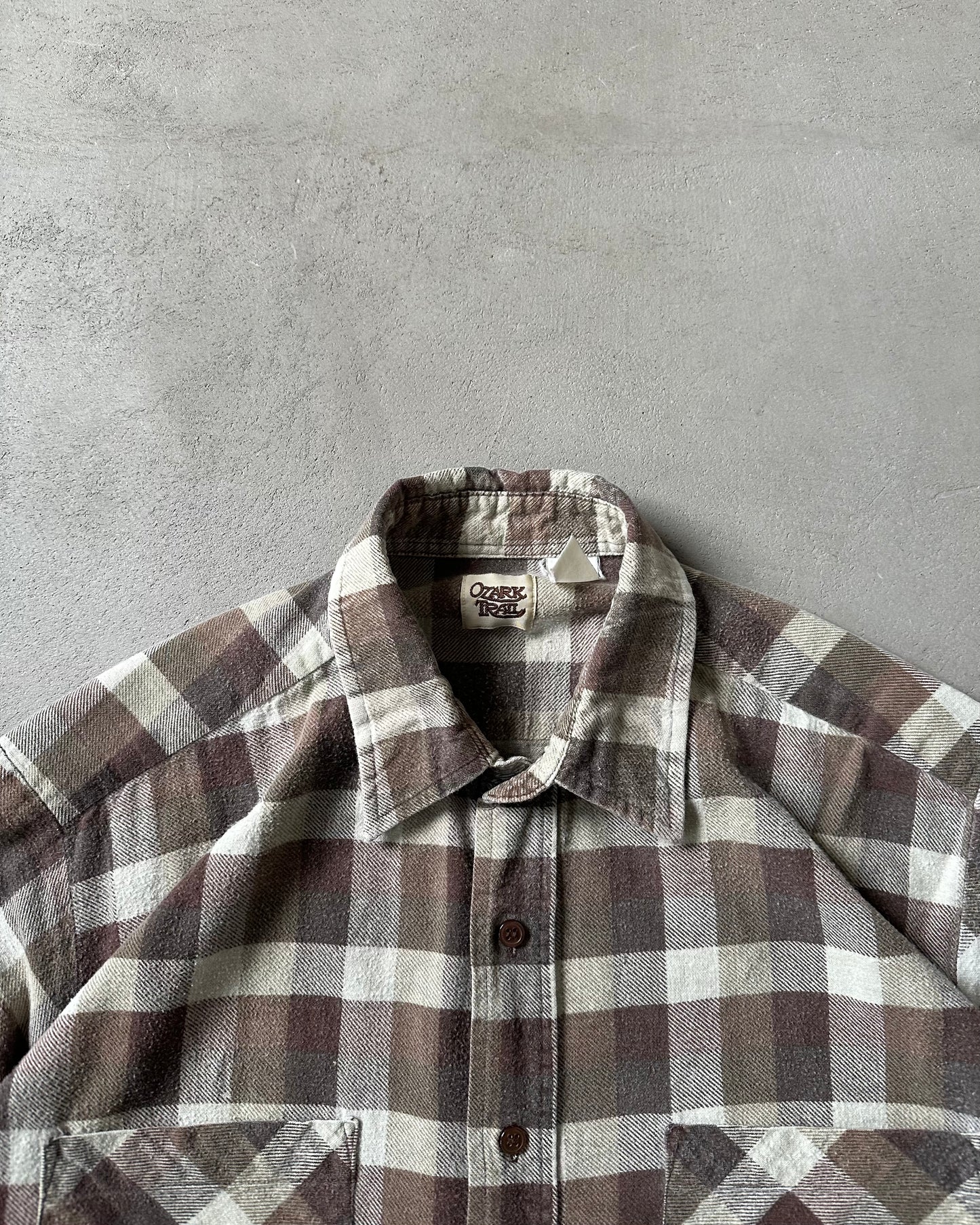 1990s - Brown Ozark Plaid Flannel - L