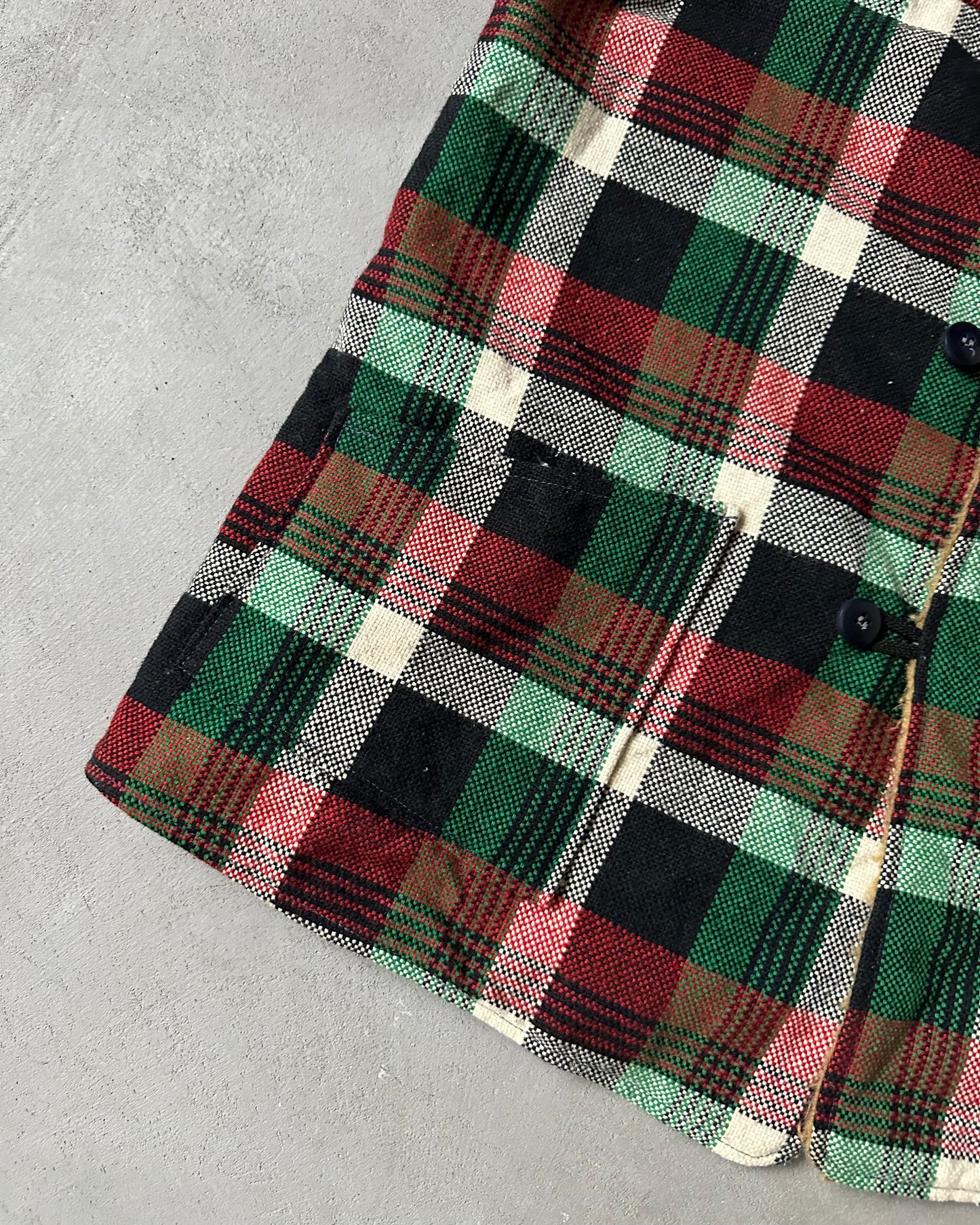 1970s - Black/Green Plaid Double Breasted Vest - M/L