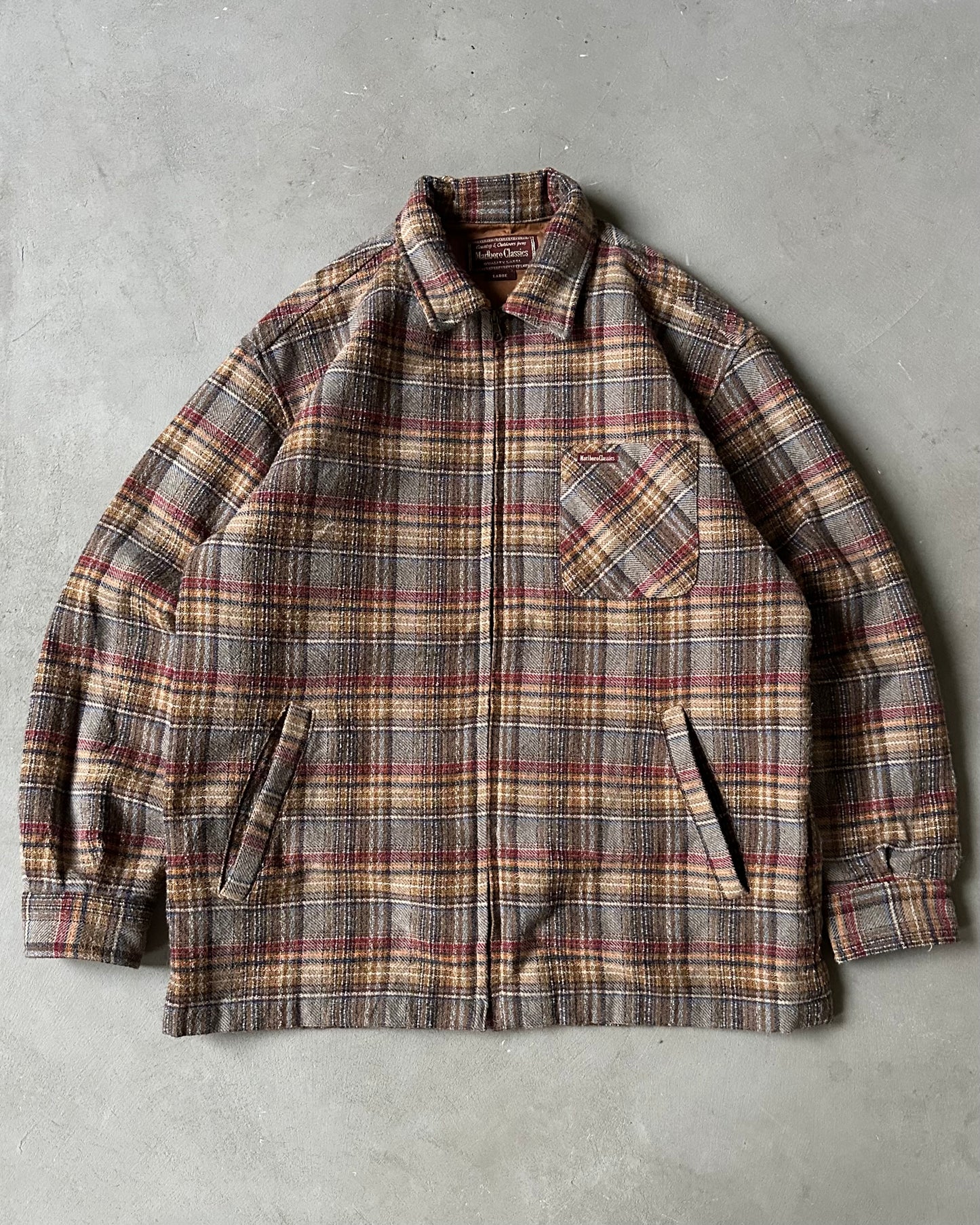 1990s - Grey/Red Marlboro Plaid Jacket - L