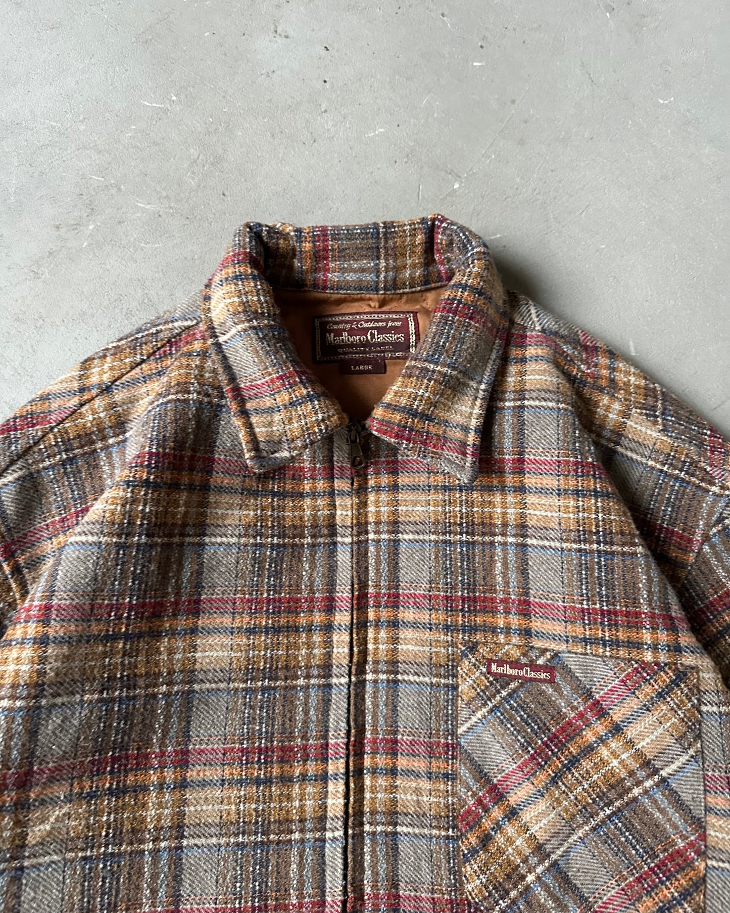 1990s - Grey/Red Marlboro Plaid Jacket - L