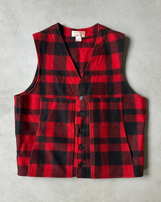 1990s - Red/Black Filson Plaid Wool Vest - L/XL