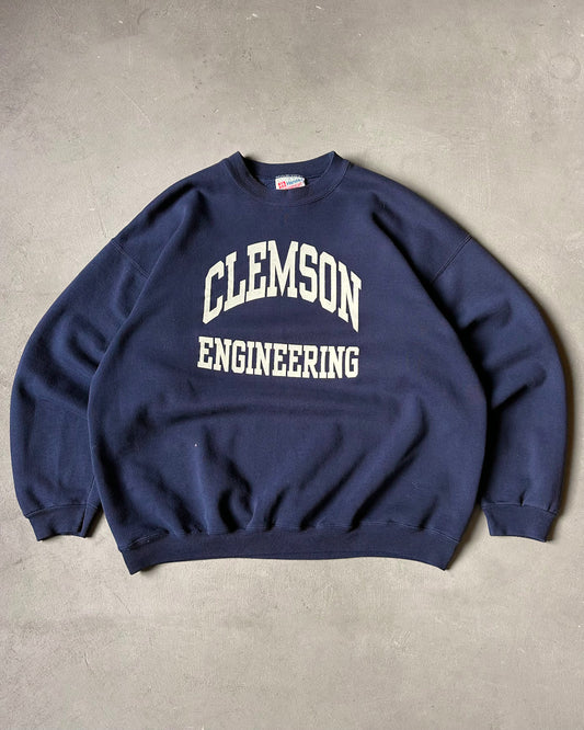 Années 90 - Sweat ras du cou Clemson bleu marine - XL