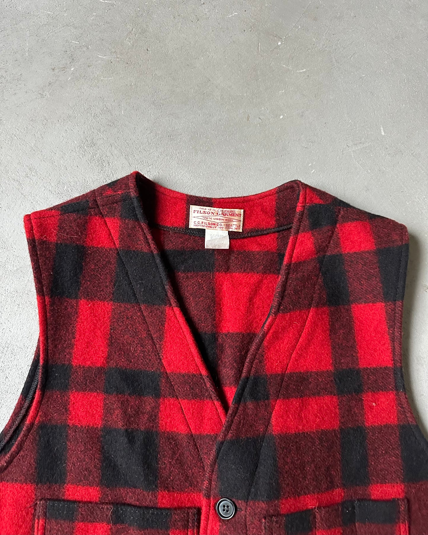 1990s - Red/Black Filson Plaid Wool Vest - L/XL