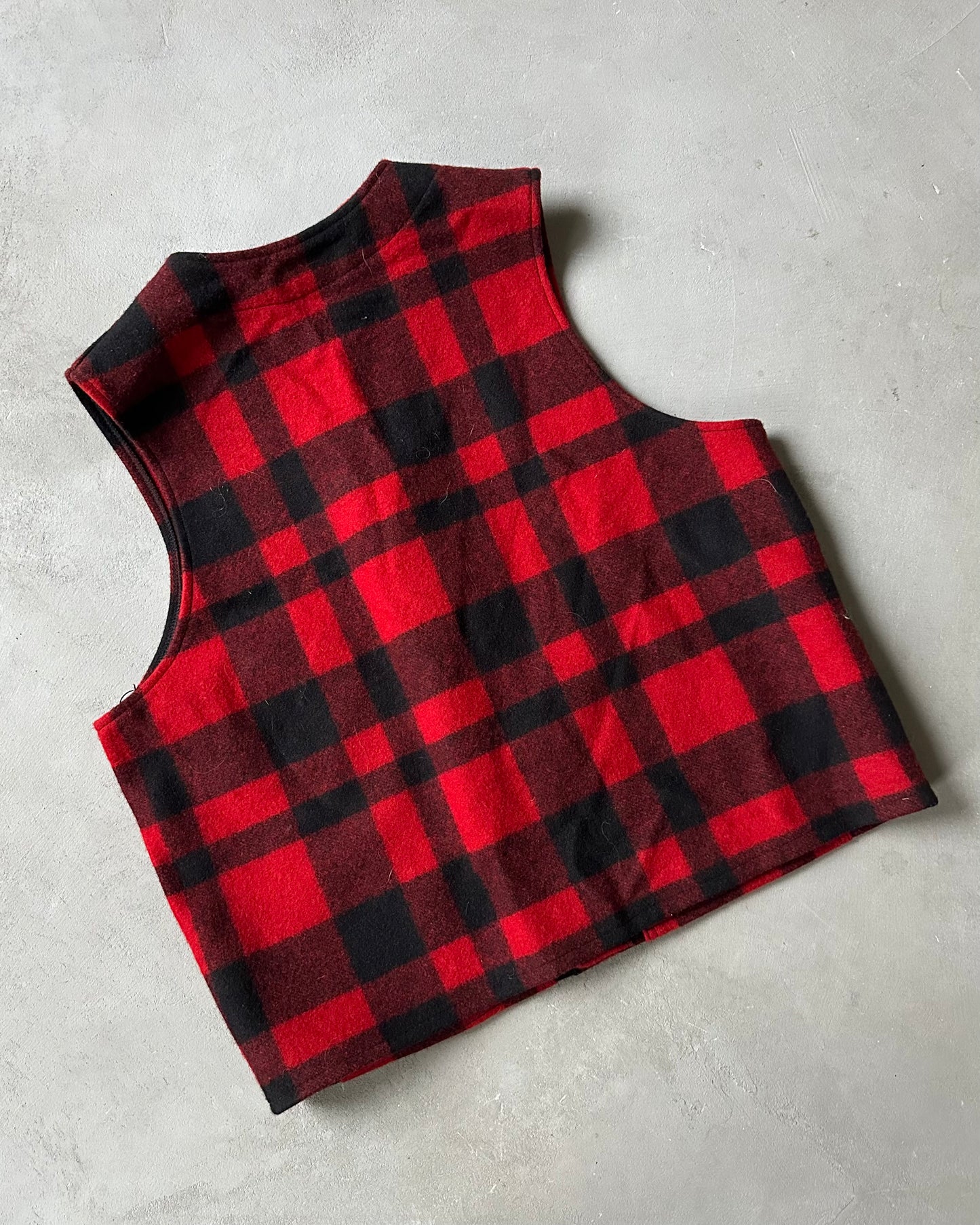 1990s - Red/Black Filson Plaid Wool Vest - L/XL