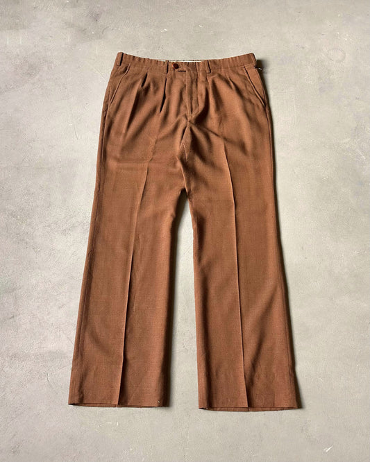 1970s - Brown Pleated Trousers - 33x31