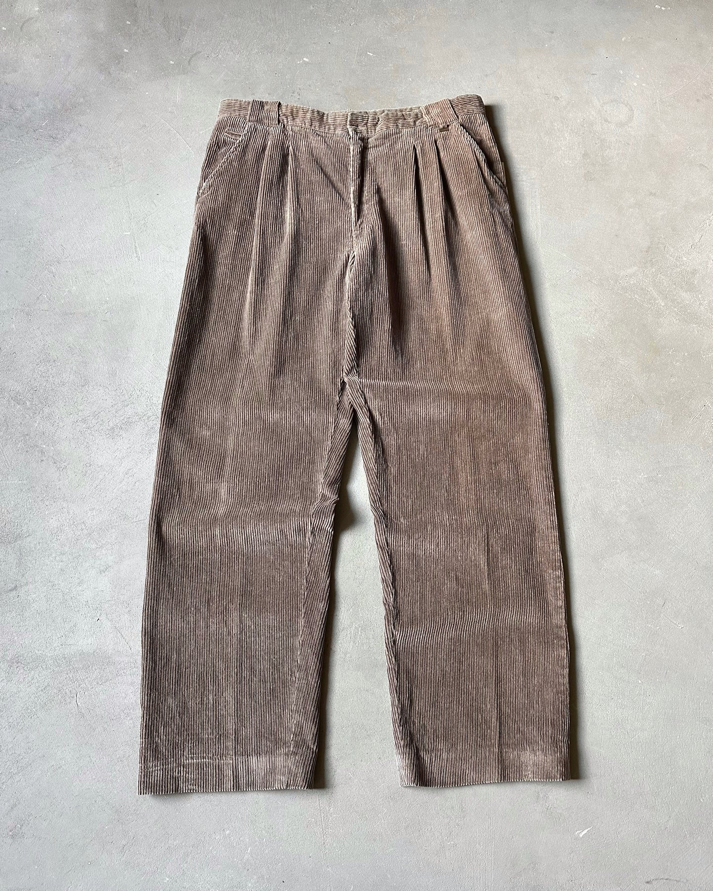 1990s - Light Brown Pleated Corduroy Pants - 37x32