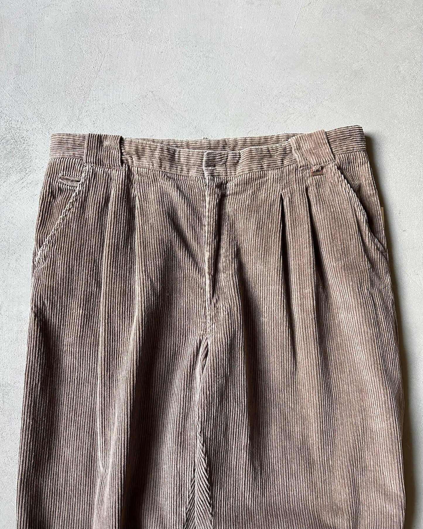 1990s - Light Brown Pleated Corduroy Pants - 37x32
