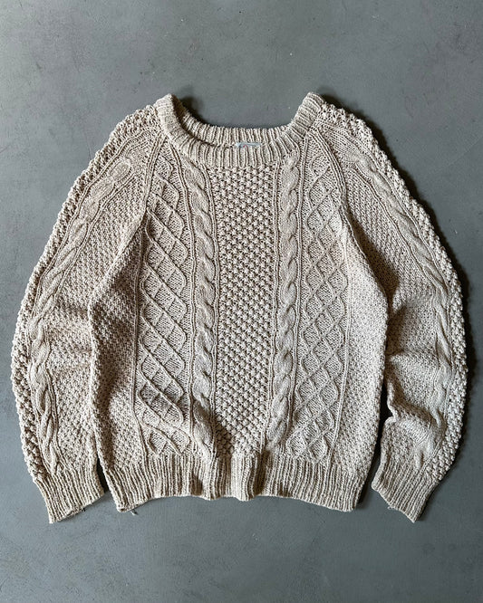 1990s - Beige Orvis Cableknit Sweater - L