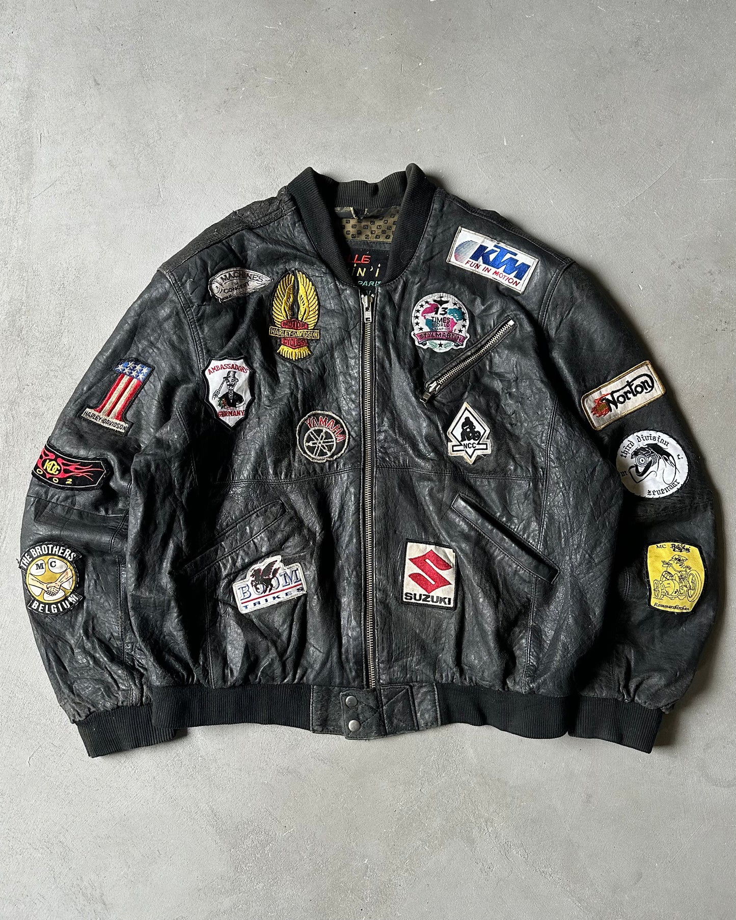 1980s - Distressed Black Patchwork Leather Jacket - XXL